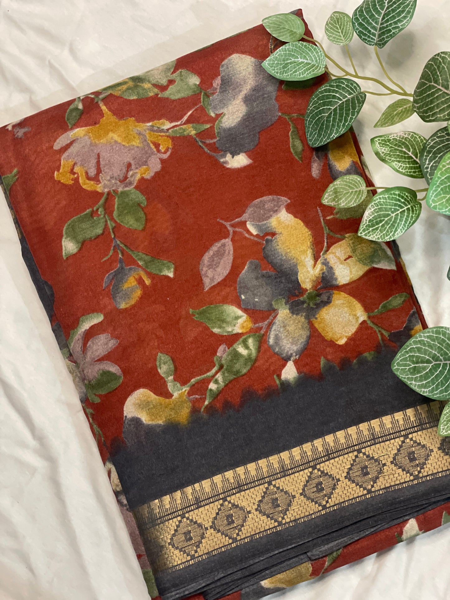 Brown Floral Fancy Saree