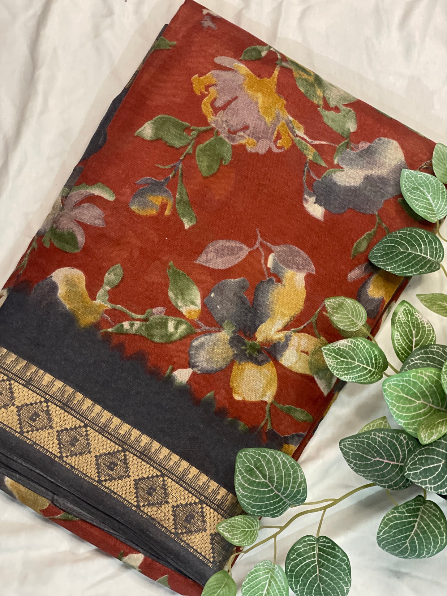 Brown Floral Fancy Saree