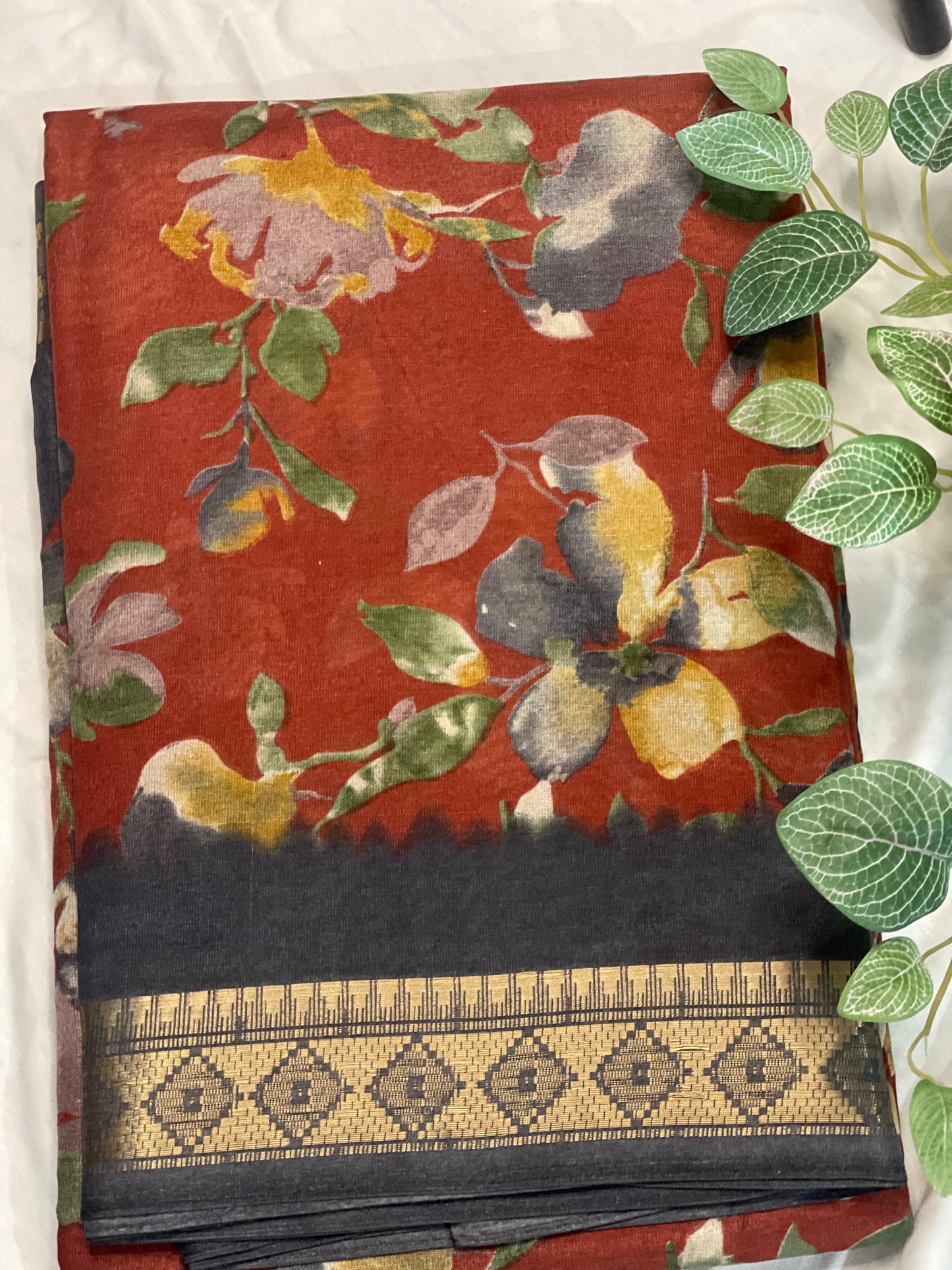 Brown Floral Fancy Saree