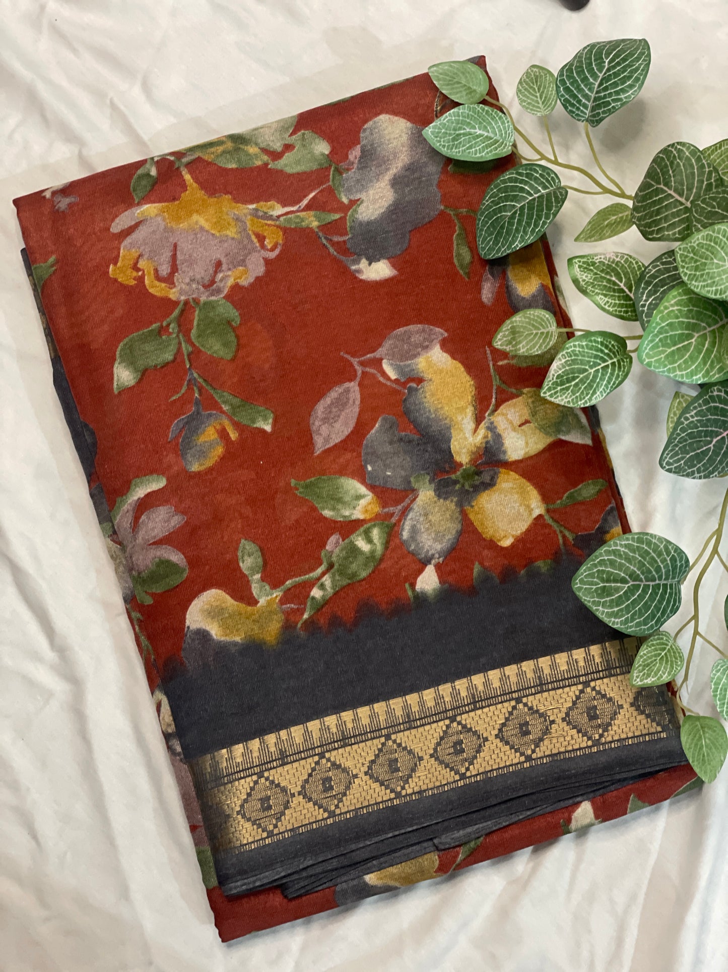 Brown Floral Fancy Saree