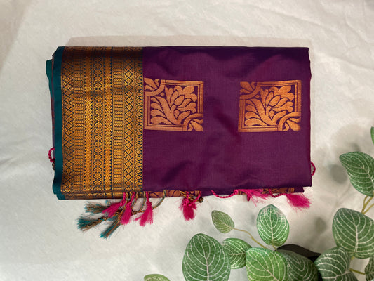 Soft Silk Saree Contrast Blue Pallu
