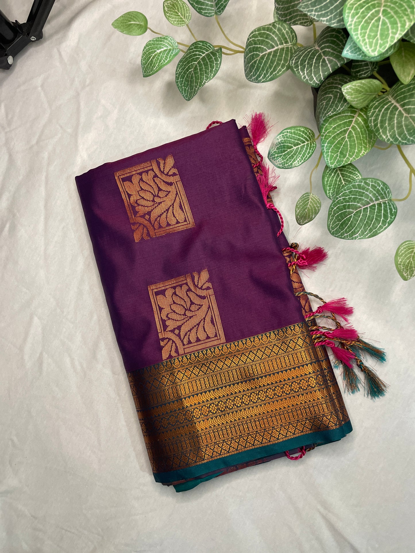 Soft Silk Saree Contrast Blue Pallu