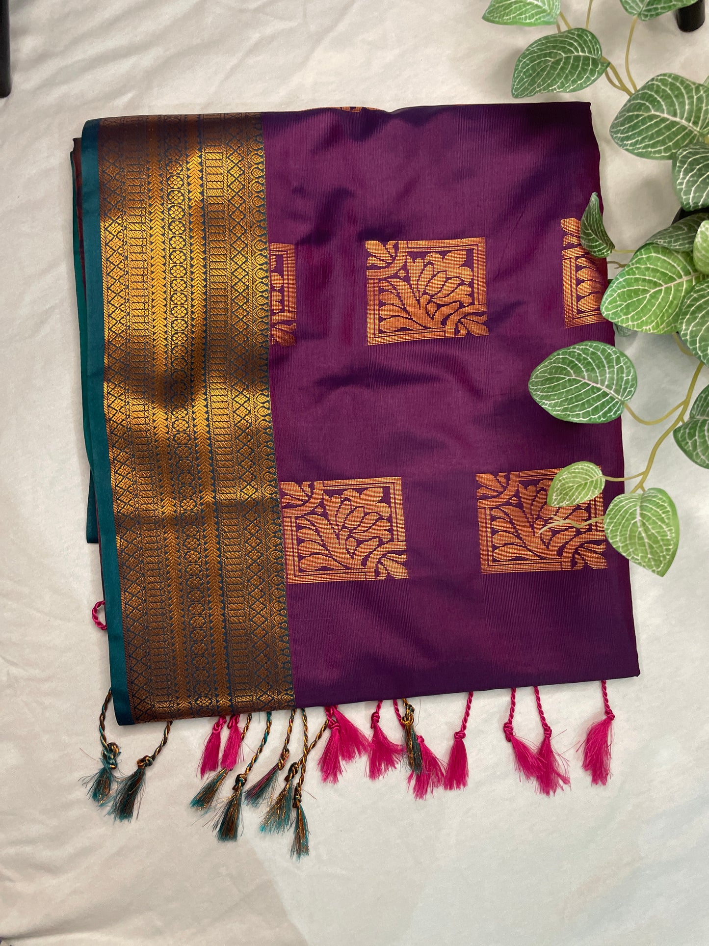 Soft Silk Saree Contrast Blue Pallu
