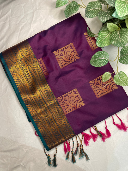 Soft Silk Saree Contrast Blue Pallu