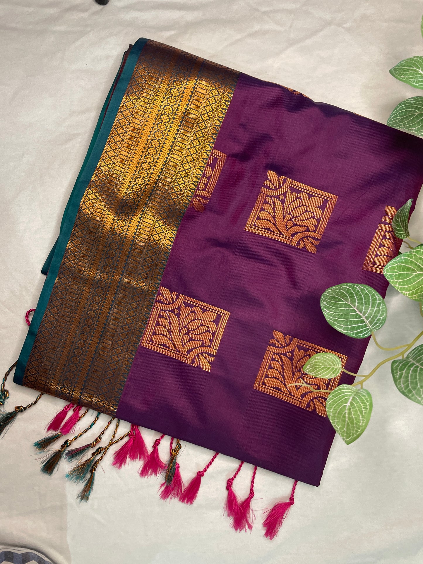 Soft Silk Saree Contrast Blue Pallu