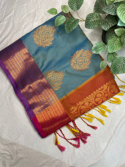 Soft Silk Saree Orange Pallu