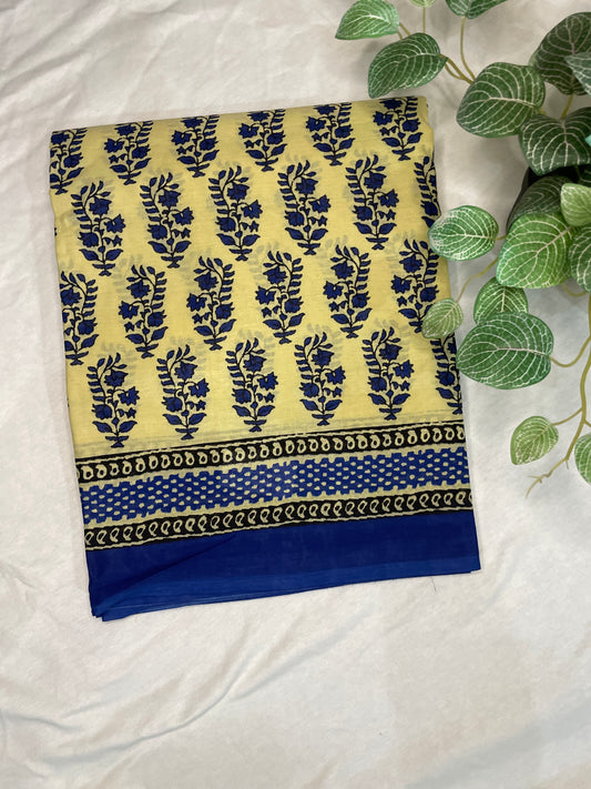 Mul Cotton Cream with Blue Border Saree