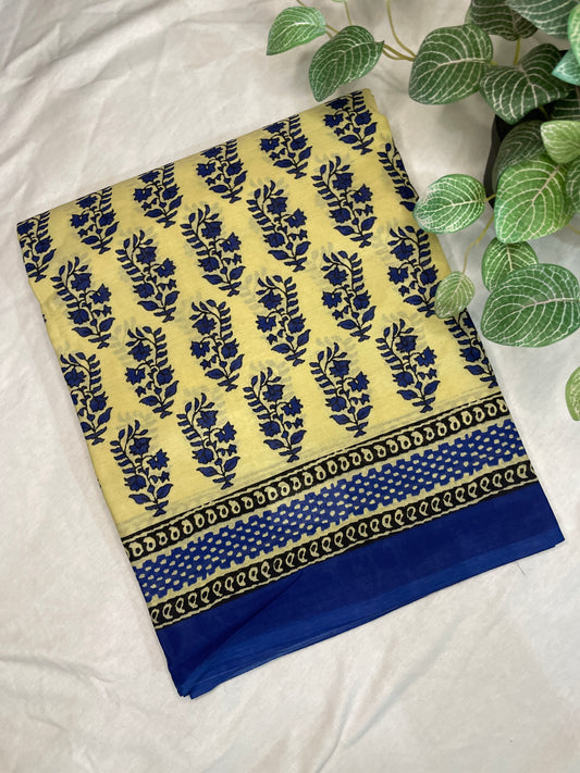 Mul Cotton Cream with Blue Border Saree