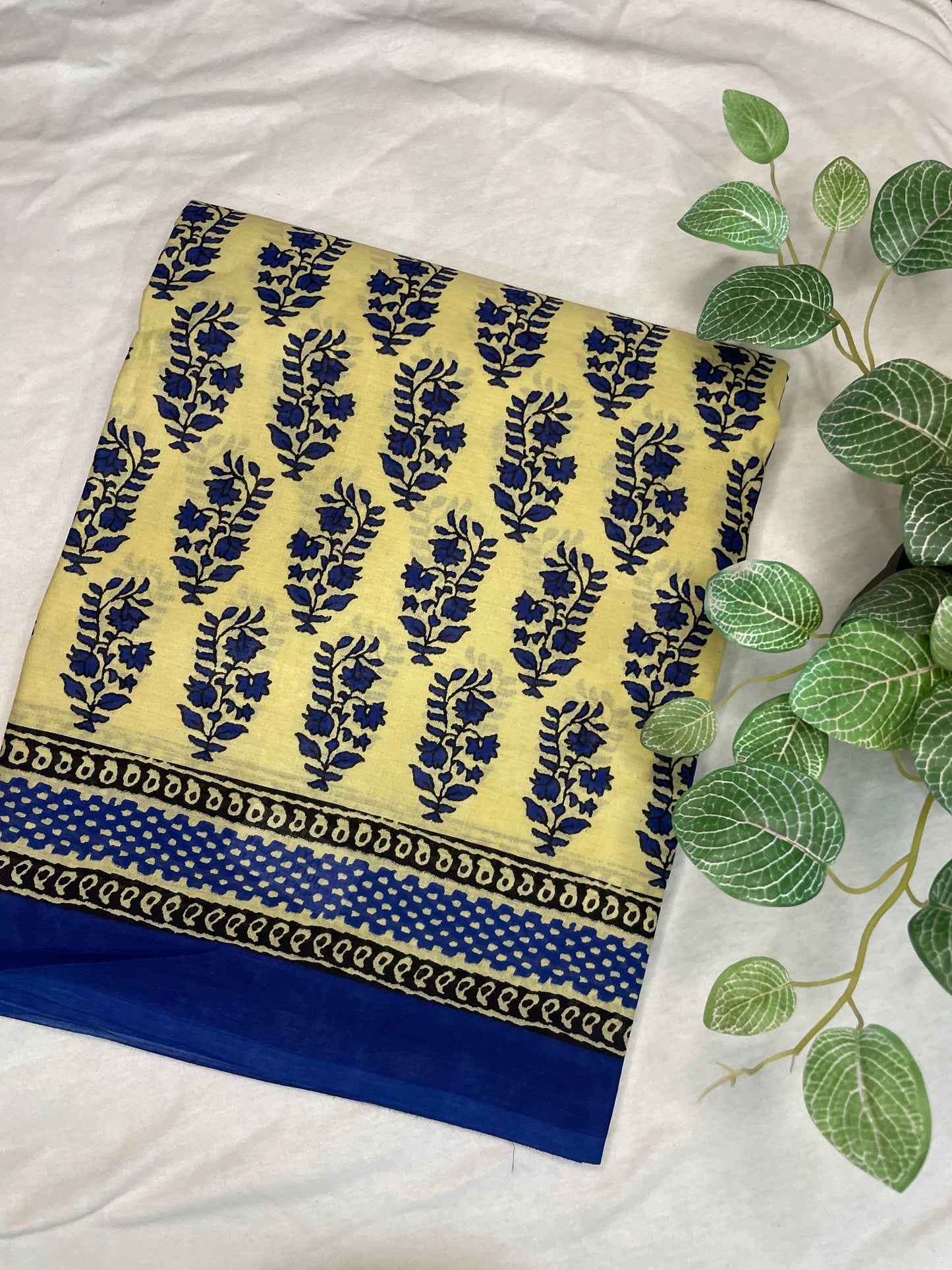 Mul Cotton Cream with Blue Border Saree