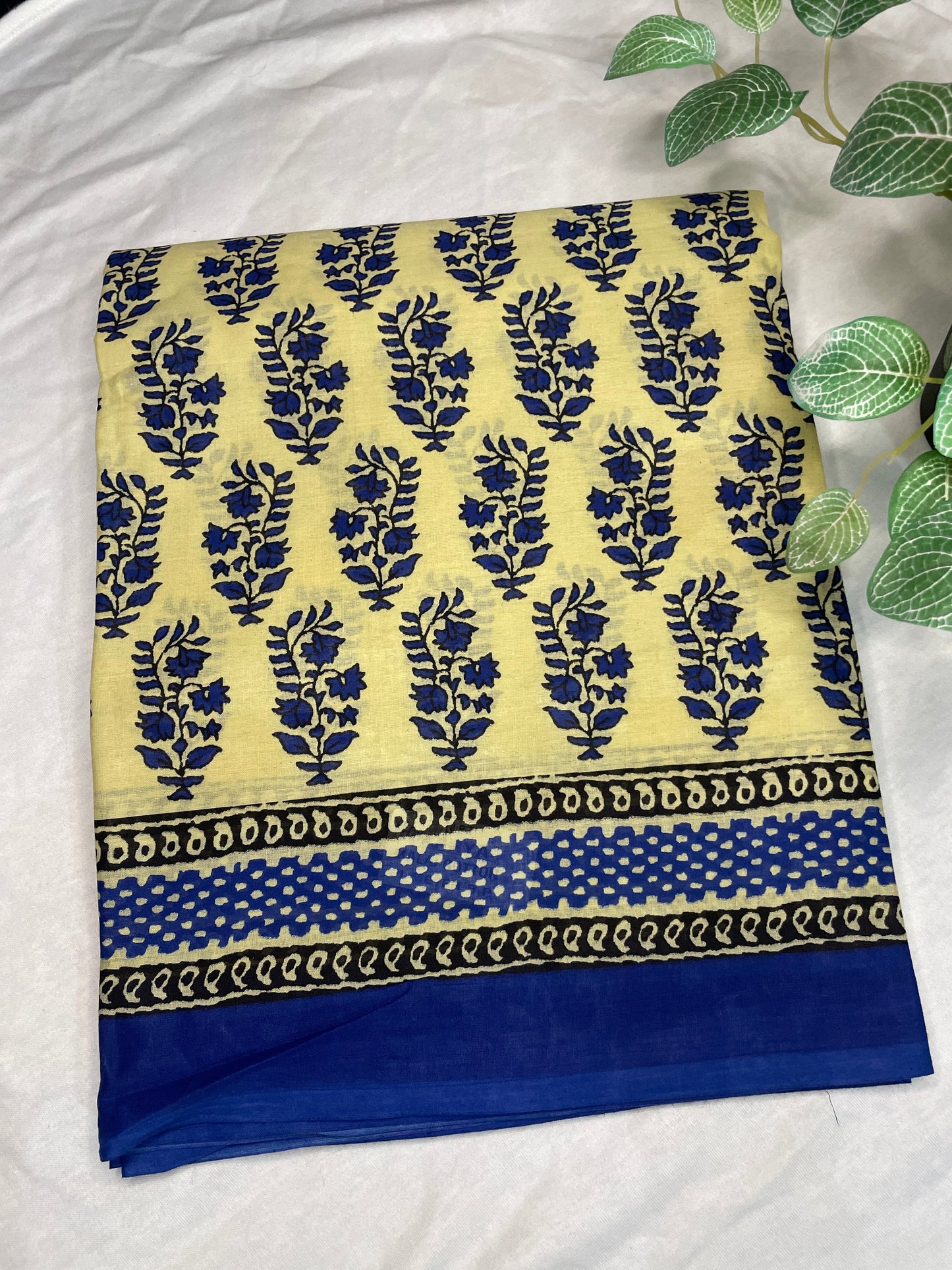 Mul Cotton Cream with Blue Border Saree