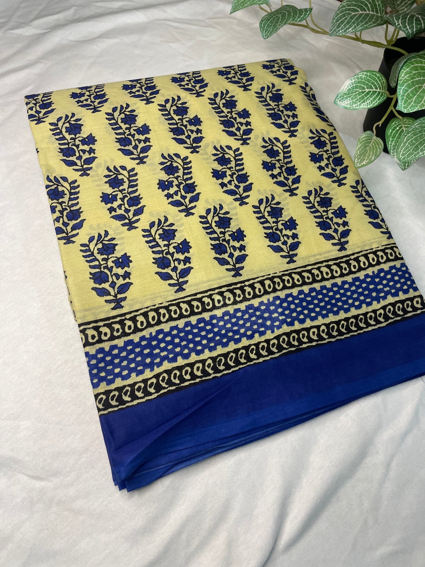 Mul Cotton Cream with Blue Border Saree
