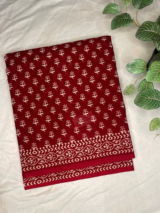 Mul Cotton Saree Red Block print