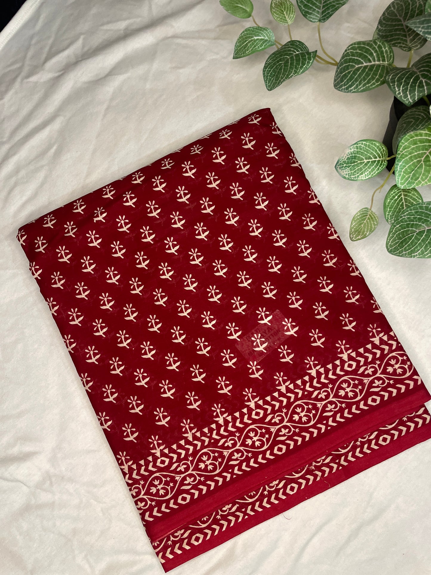 Mul Cotton Saree Red Block print