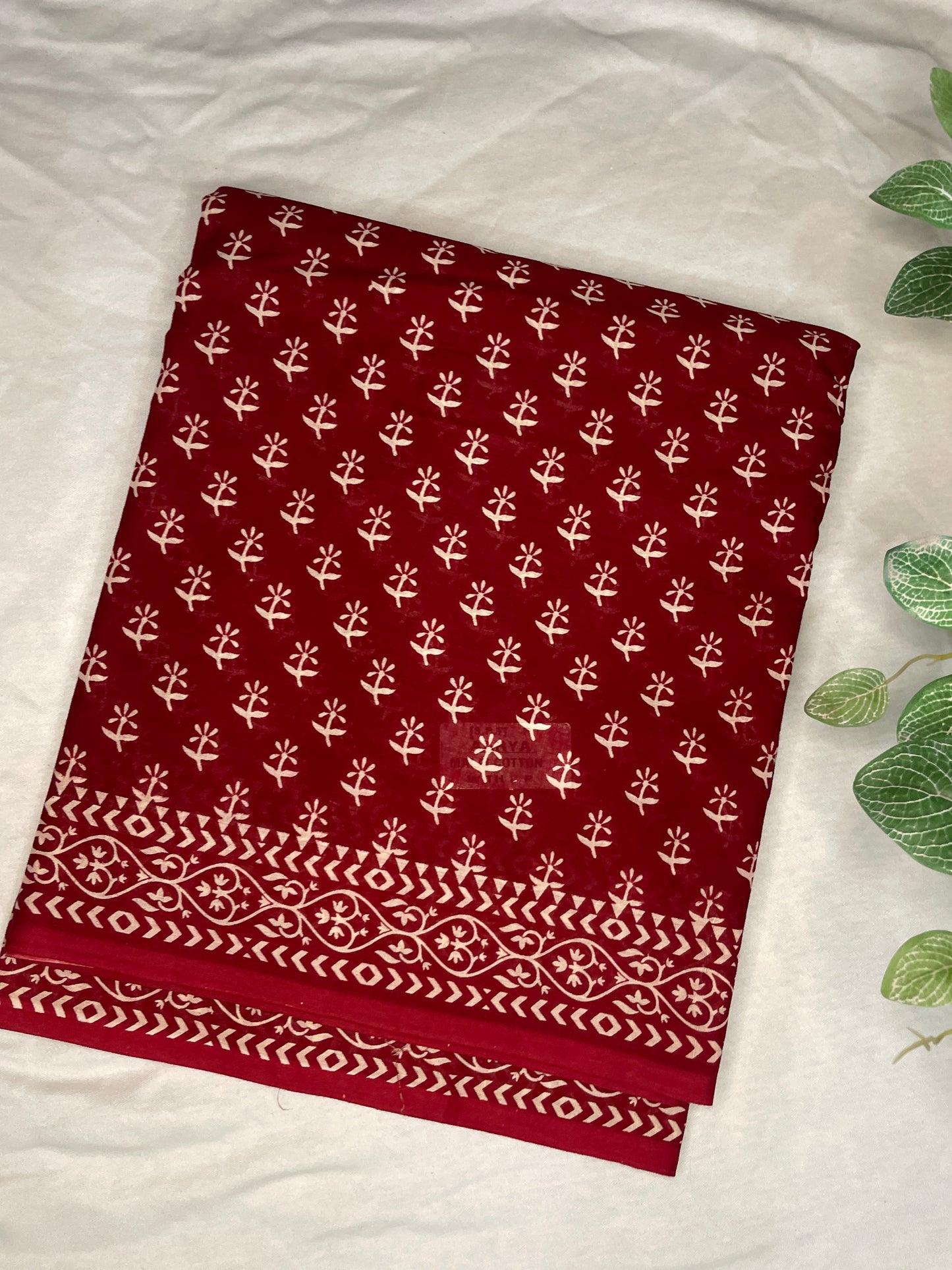 Mul Cotton Saree Red Block print