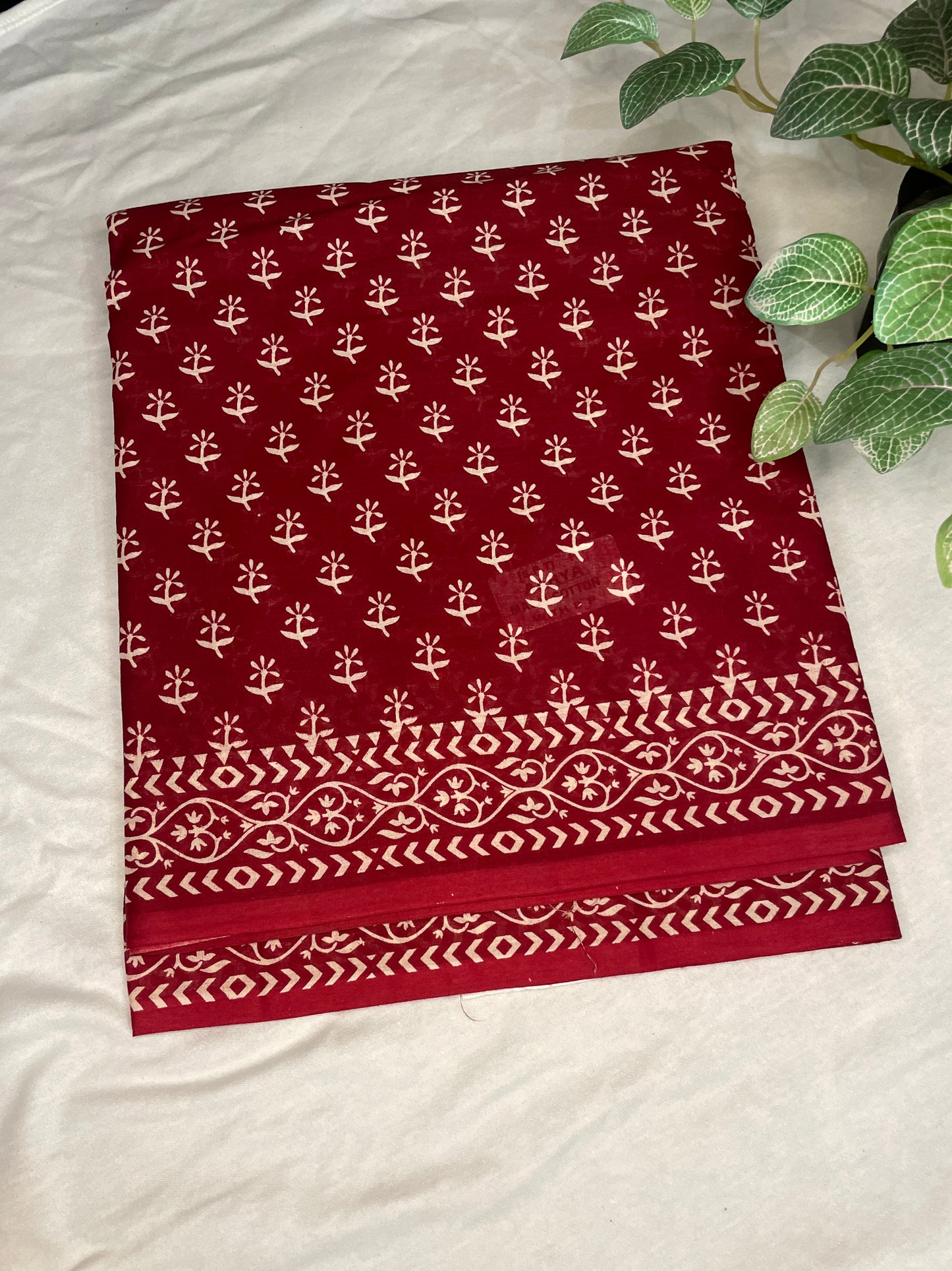 Mul Cotton Saree Red Block print