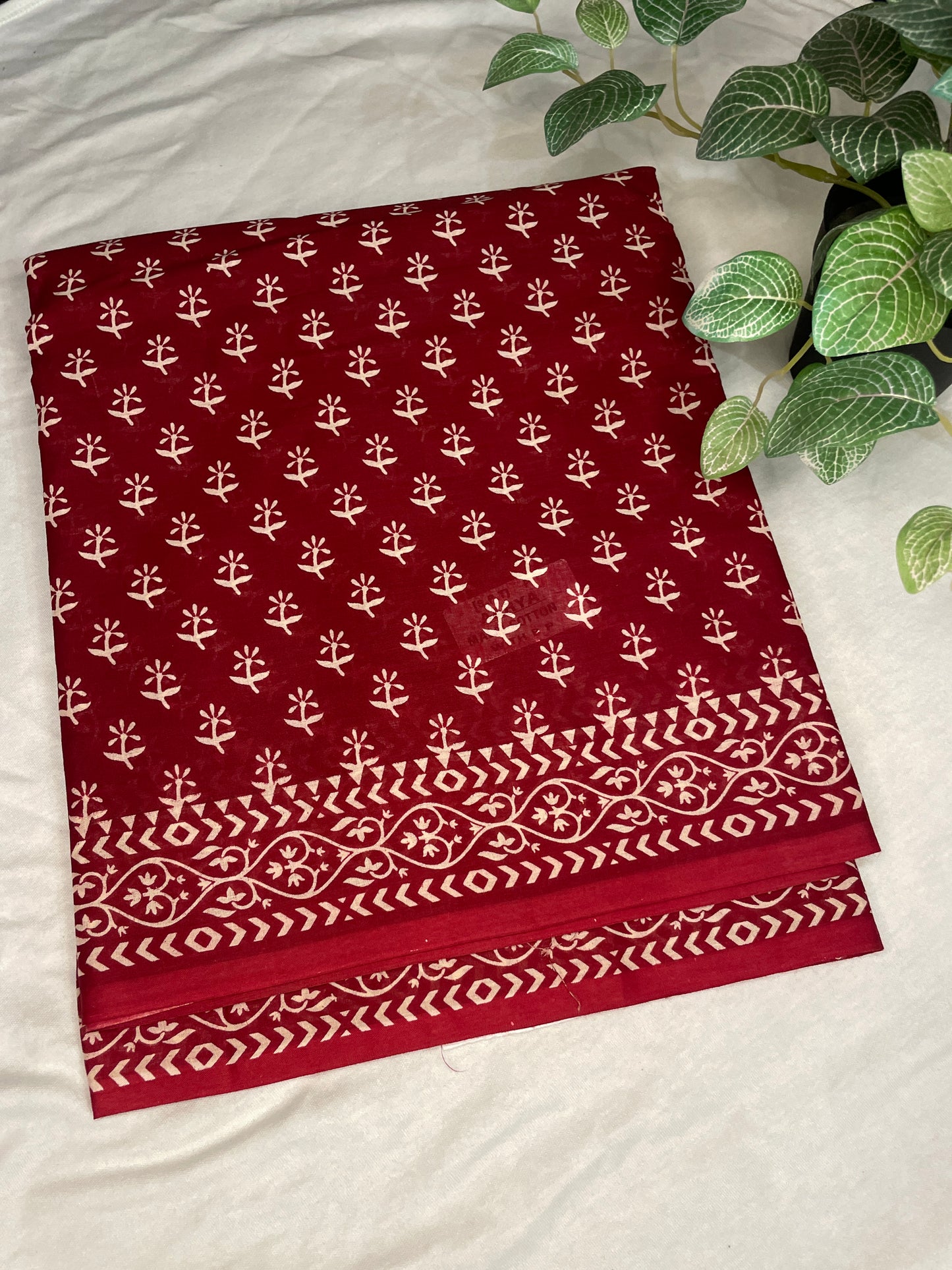 Mul Cotton Saree Red Block print
