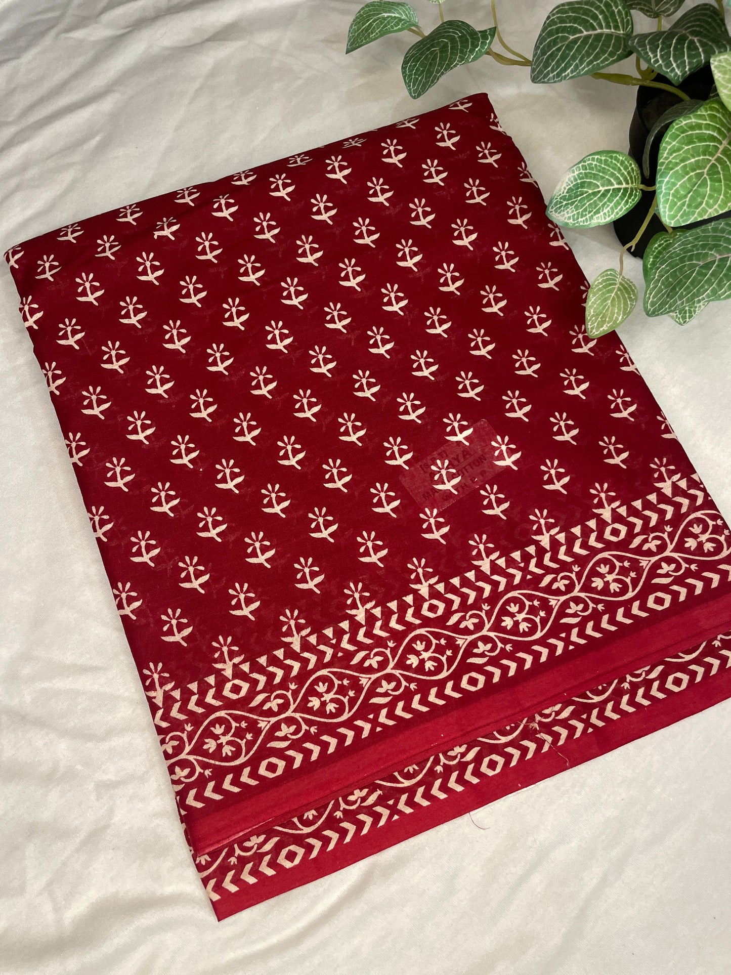 Mul Cotton Saree Red Block print