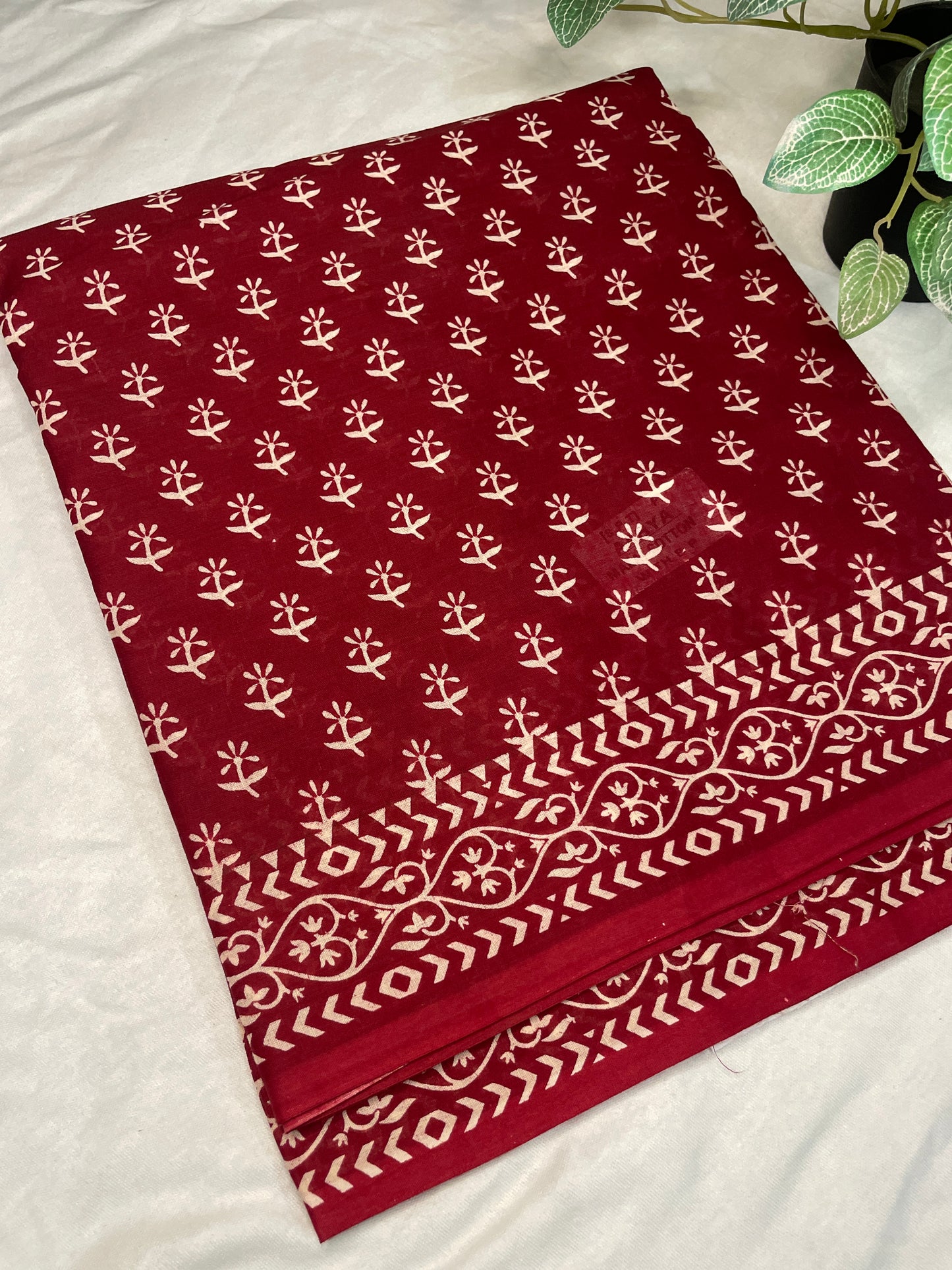 Mul Cotton Saree Red Block print