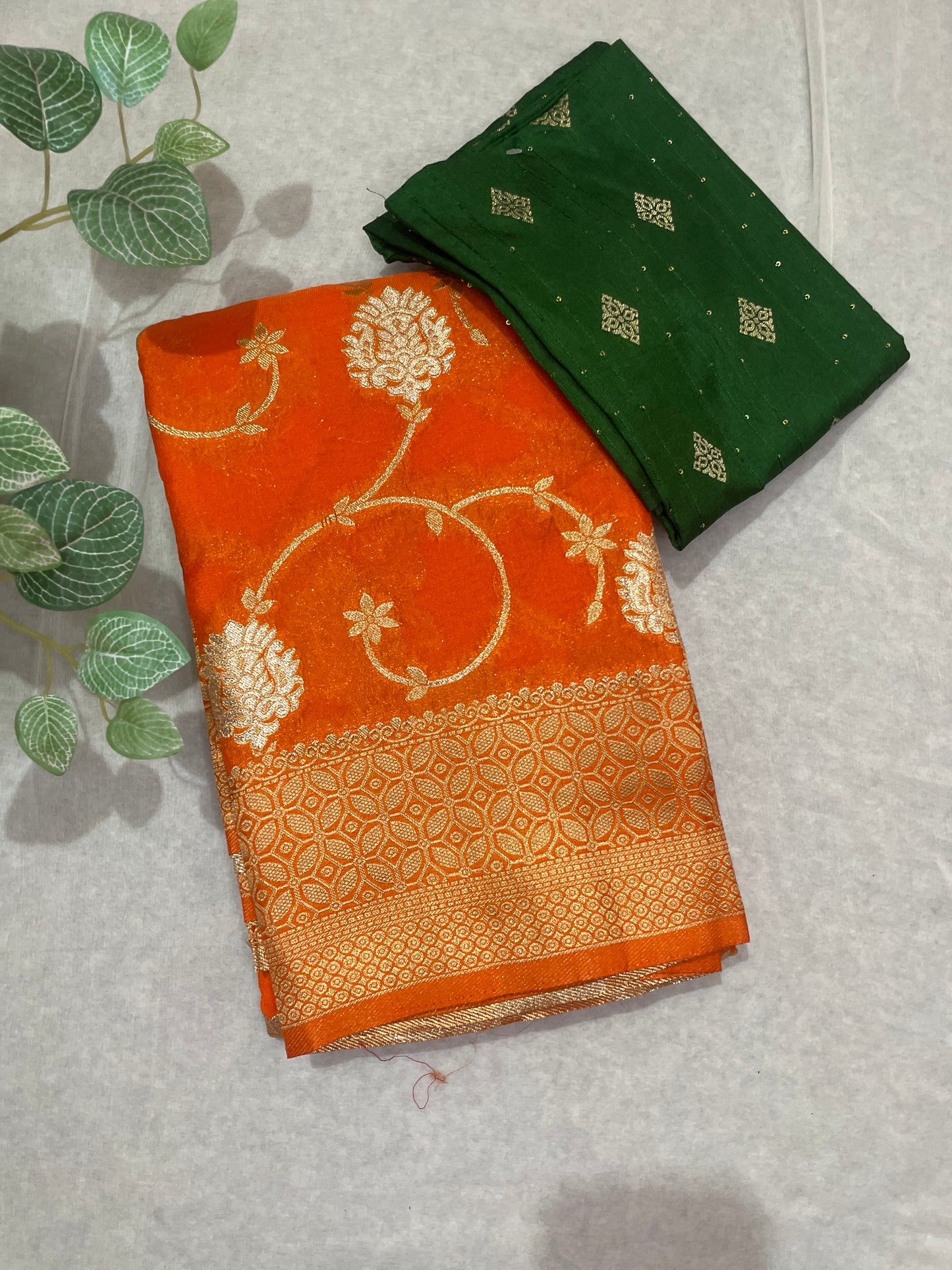Beautiful Leafy Khaddi Georget Banarasi Saree
