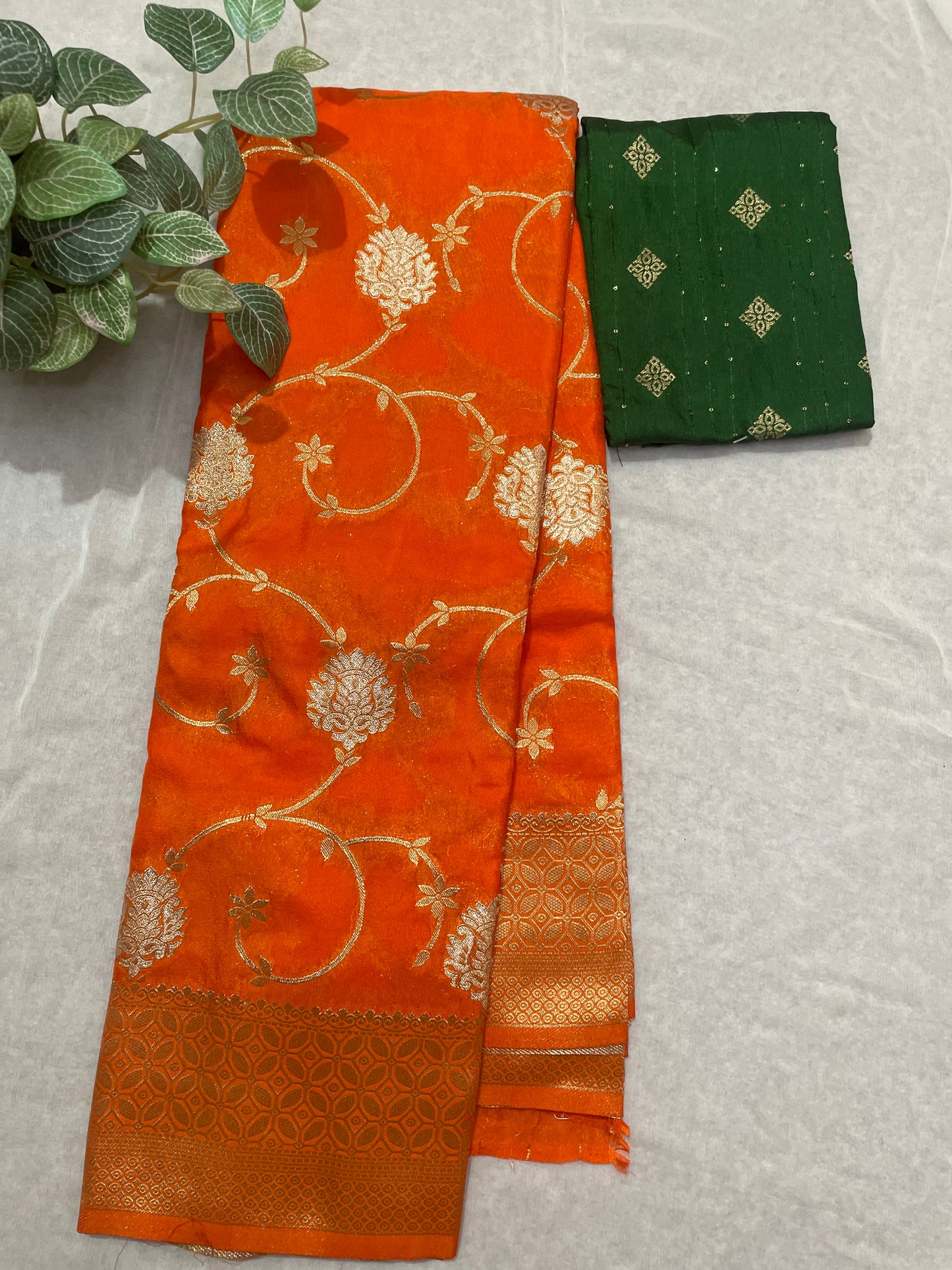 Beautiful Leafy Khaddi Georget Banarasi Saree