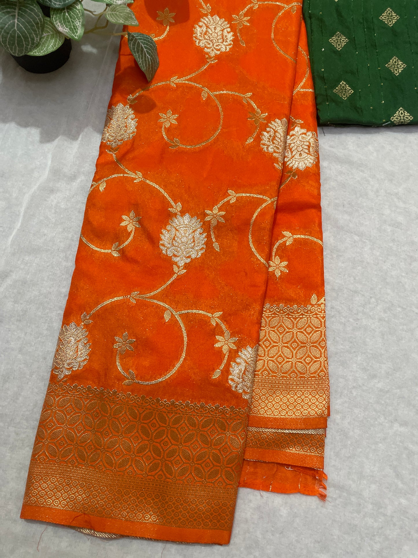 Beautiful Leafy Khaddi Georget Banarasi Saree