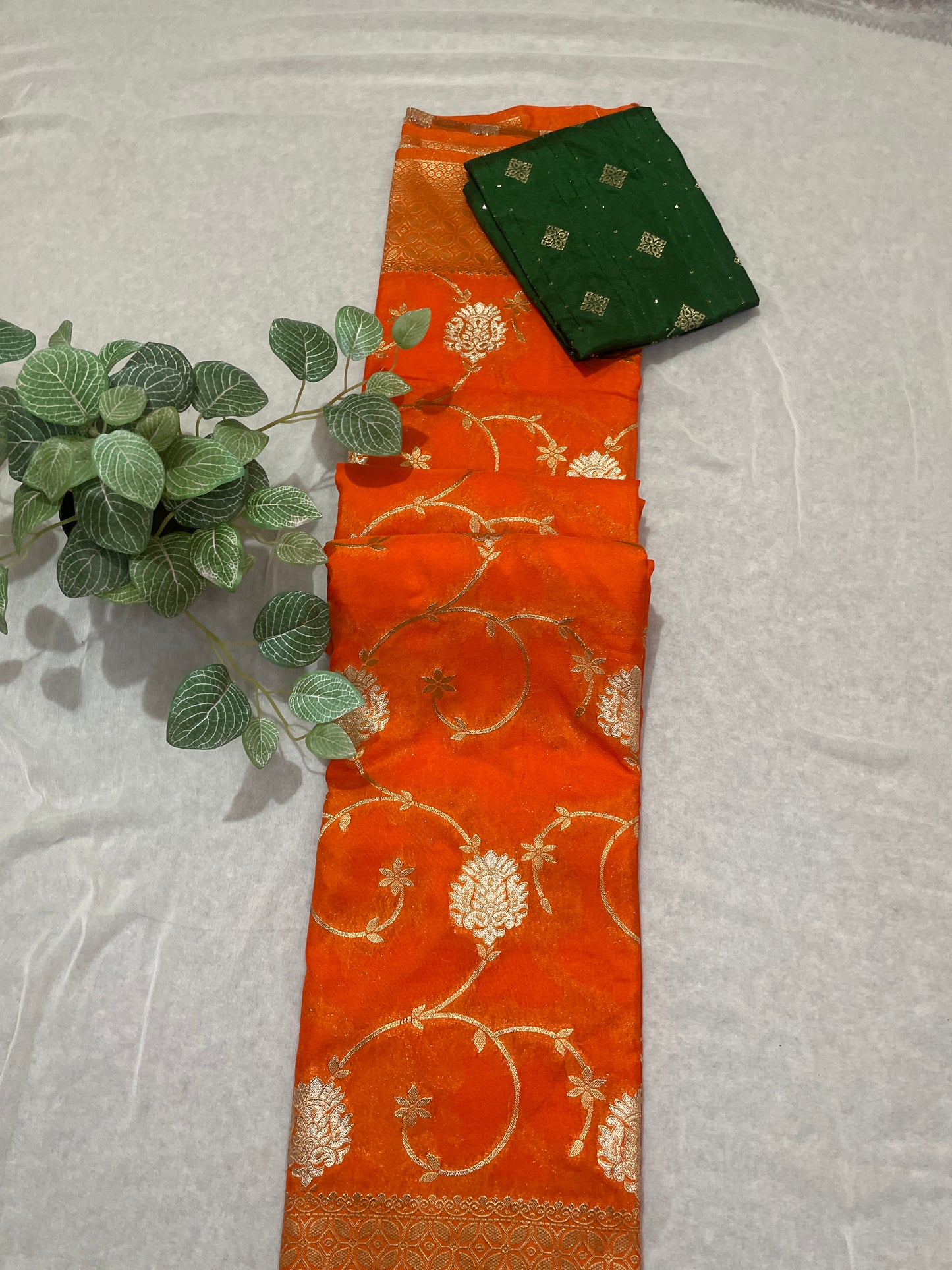 Beautiful Leafy Khaddi Georget Banarasi Saree