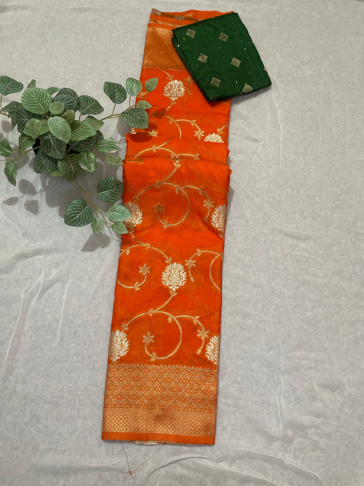 Beautiful Leafy Khaddi Georget Banarasi Saree