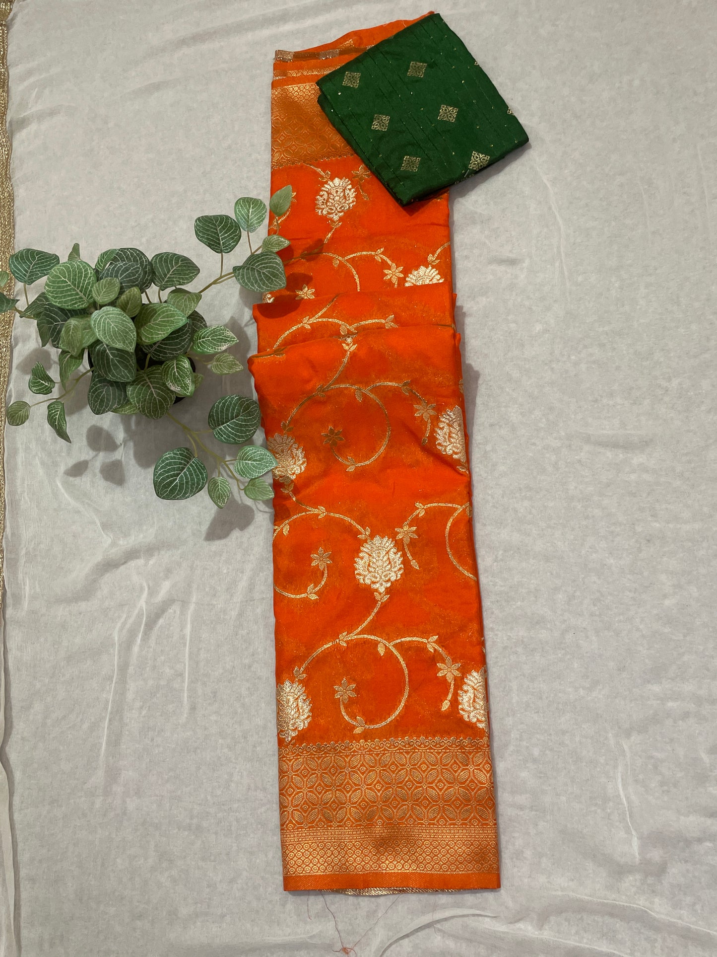 Beautiful Leafy Khaddi Georget Banarasi Saree