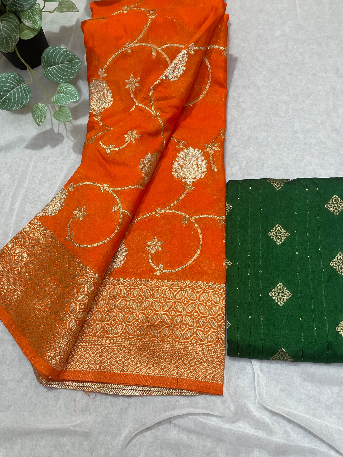 Beautiful Leafy Khaddi Georget Banarasi Saree