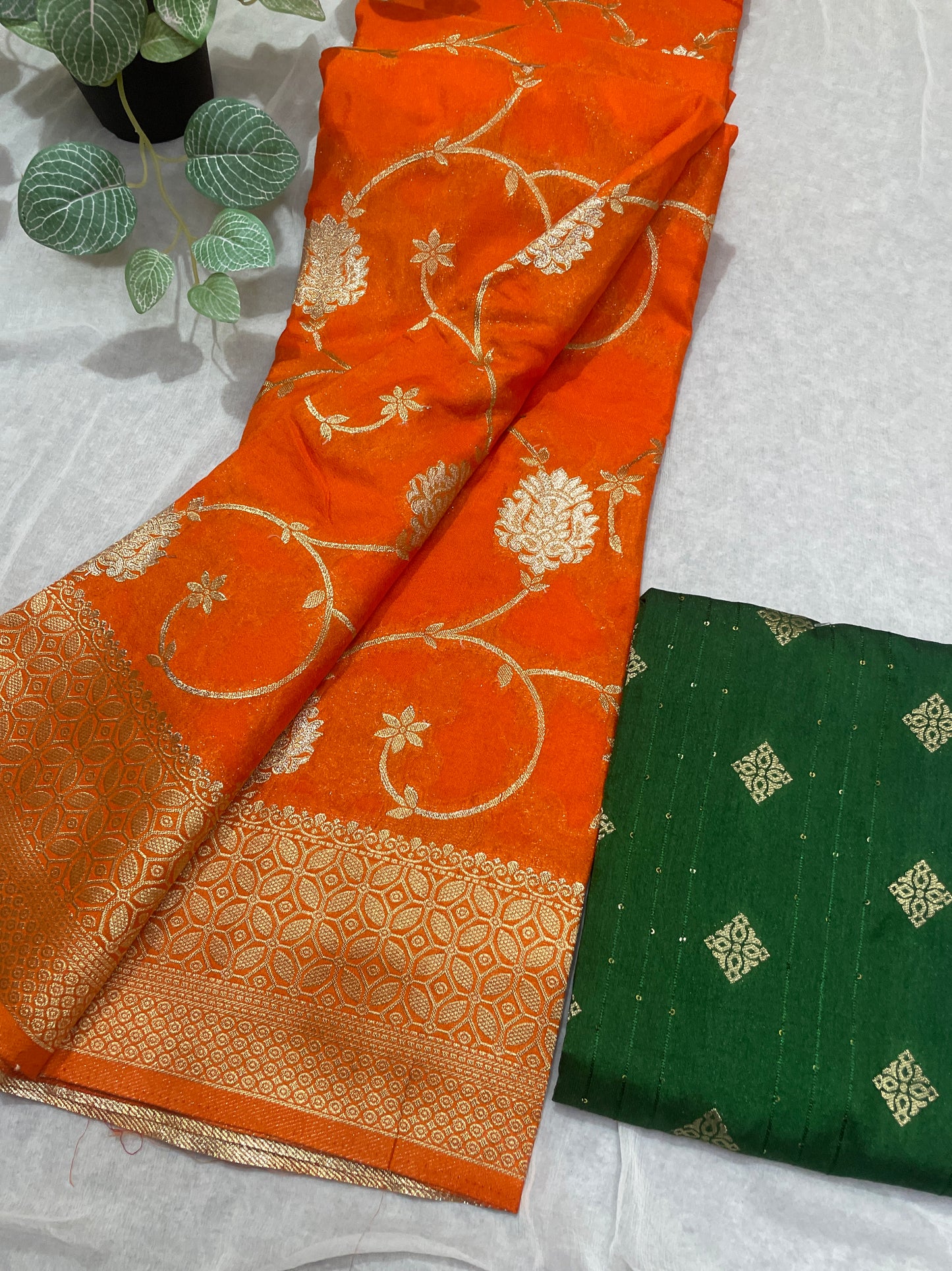 Beautiful Leafy Khaddi Georget Banarasi Saree