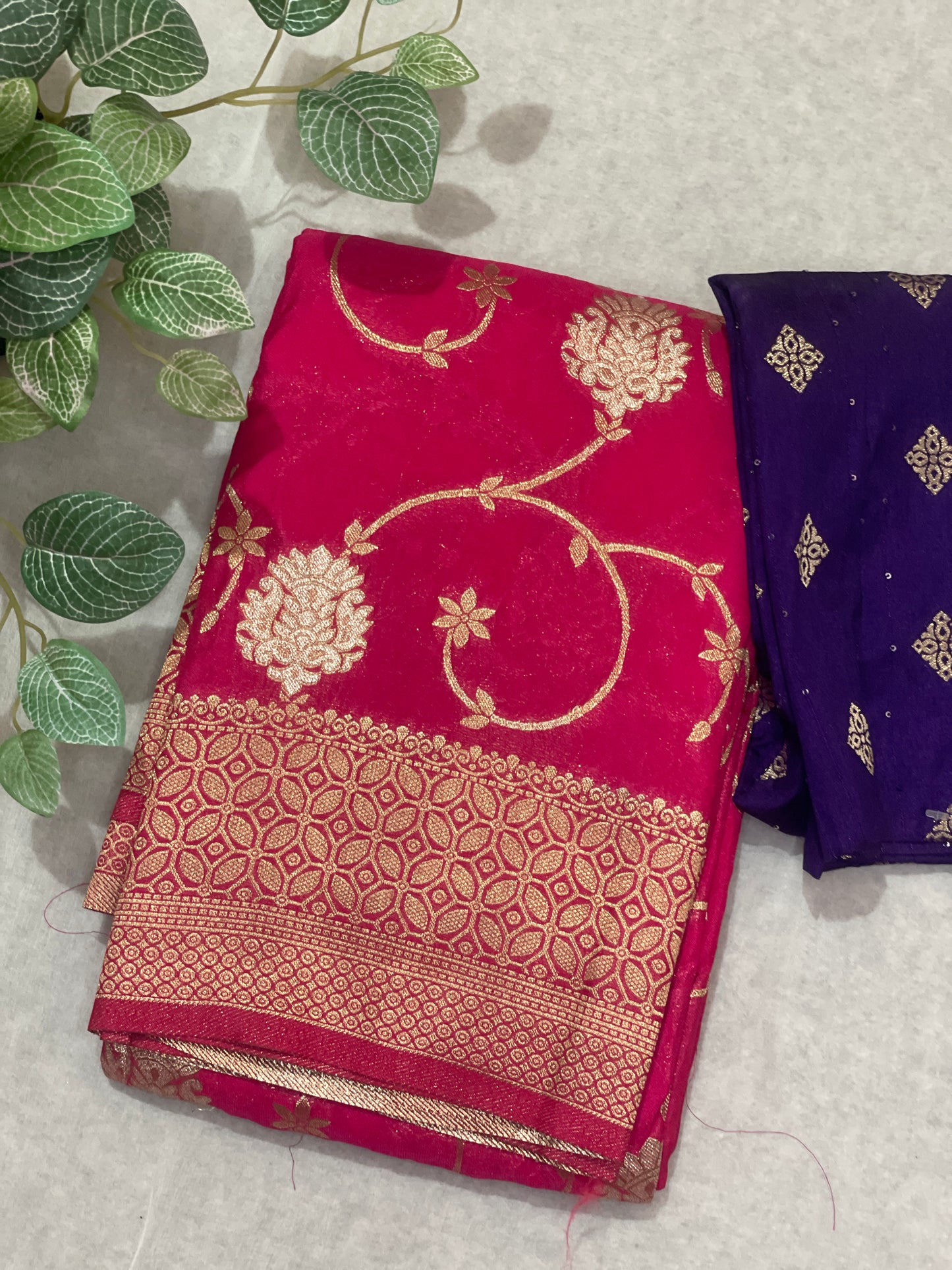 Beautiful Leafy Khaddi Georget Banarasi Saree