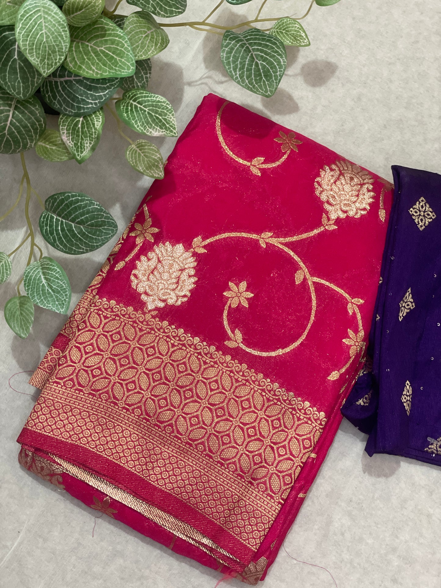 Beautiful Leafy Khaddi Georget Banarasi Saree