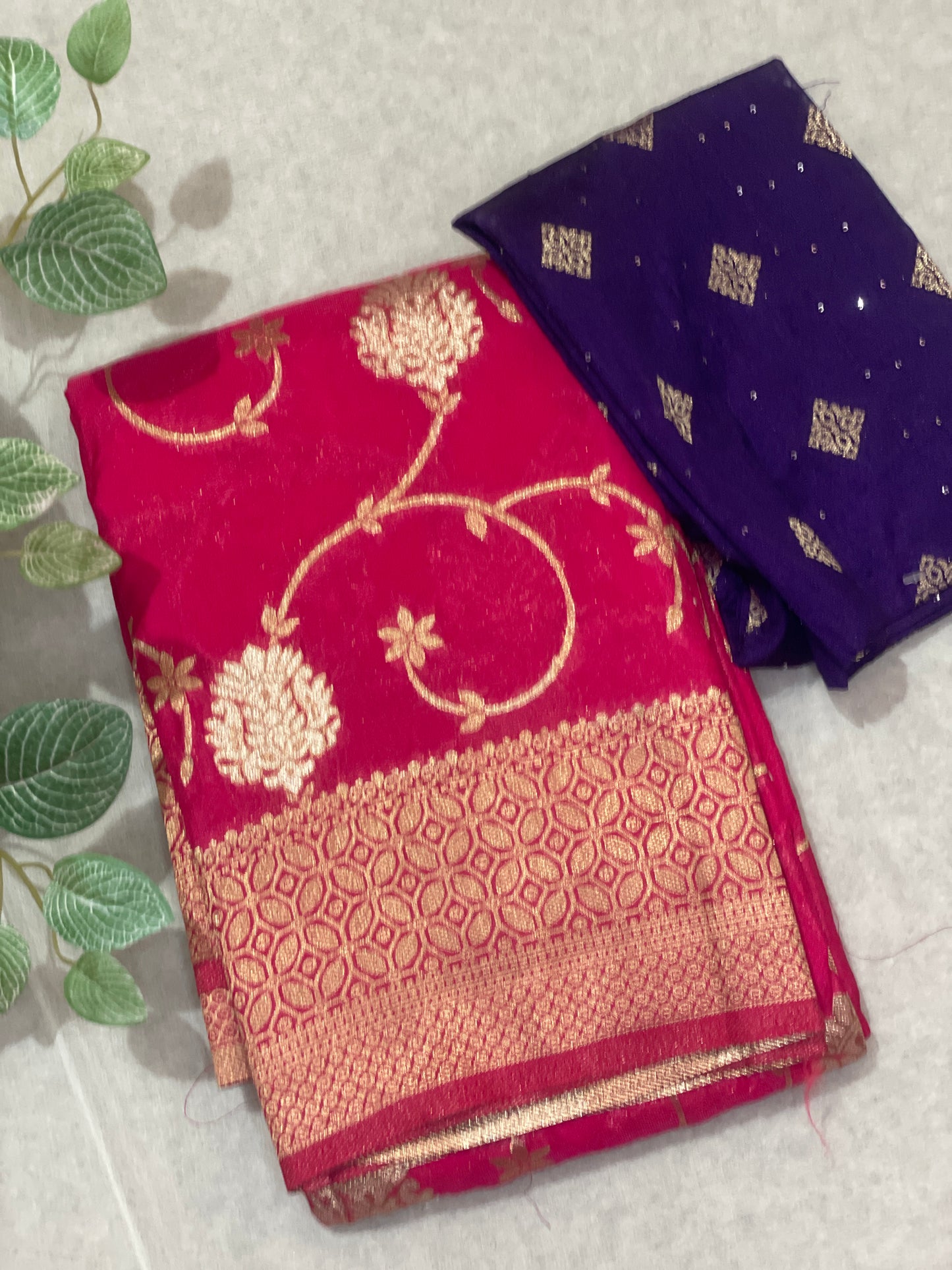 Beautiful Leafy Khaddi Georget Banarasi Saree