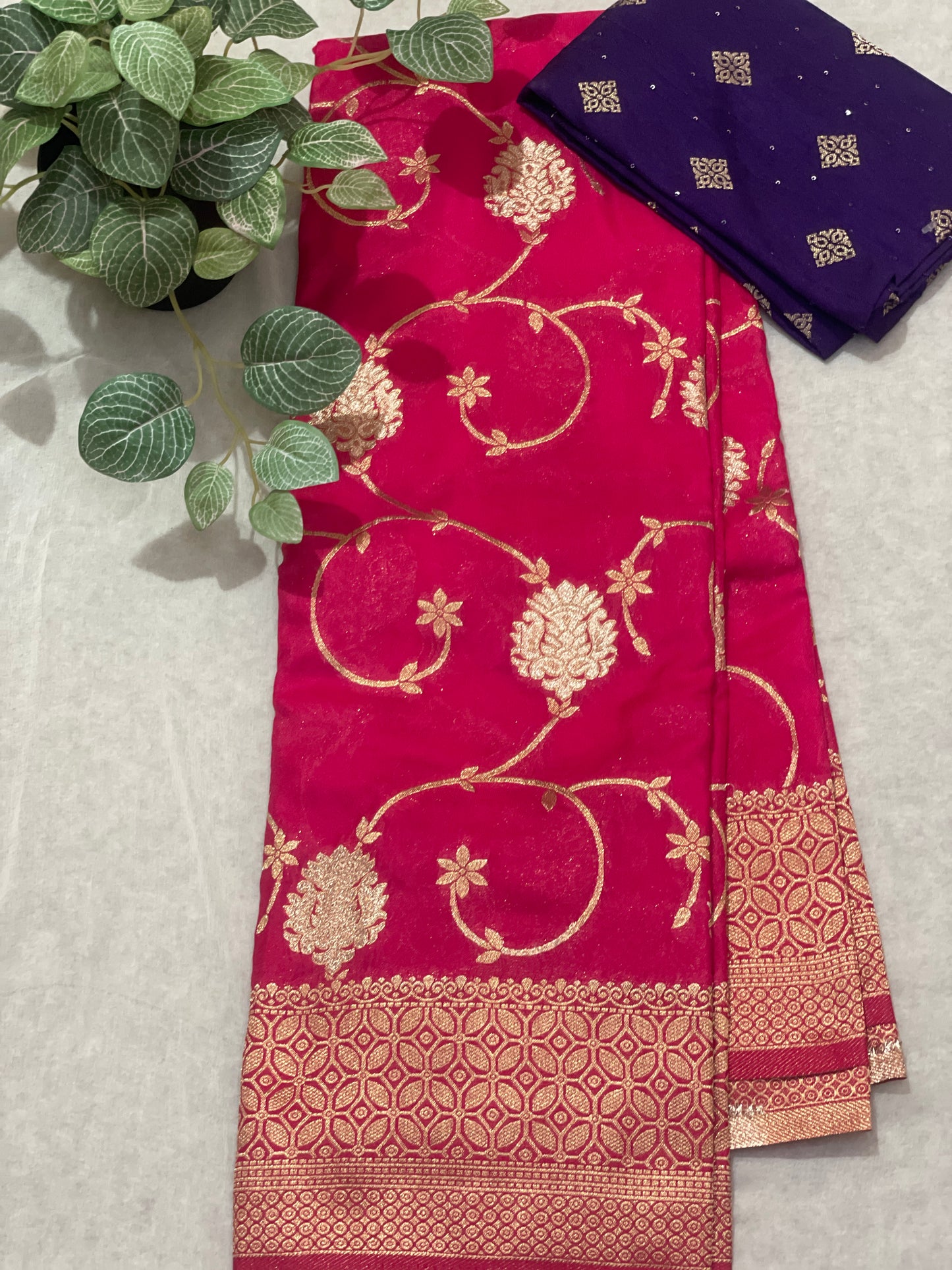 Beautiful Leafy Khaddi Georget Banarasi Saree