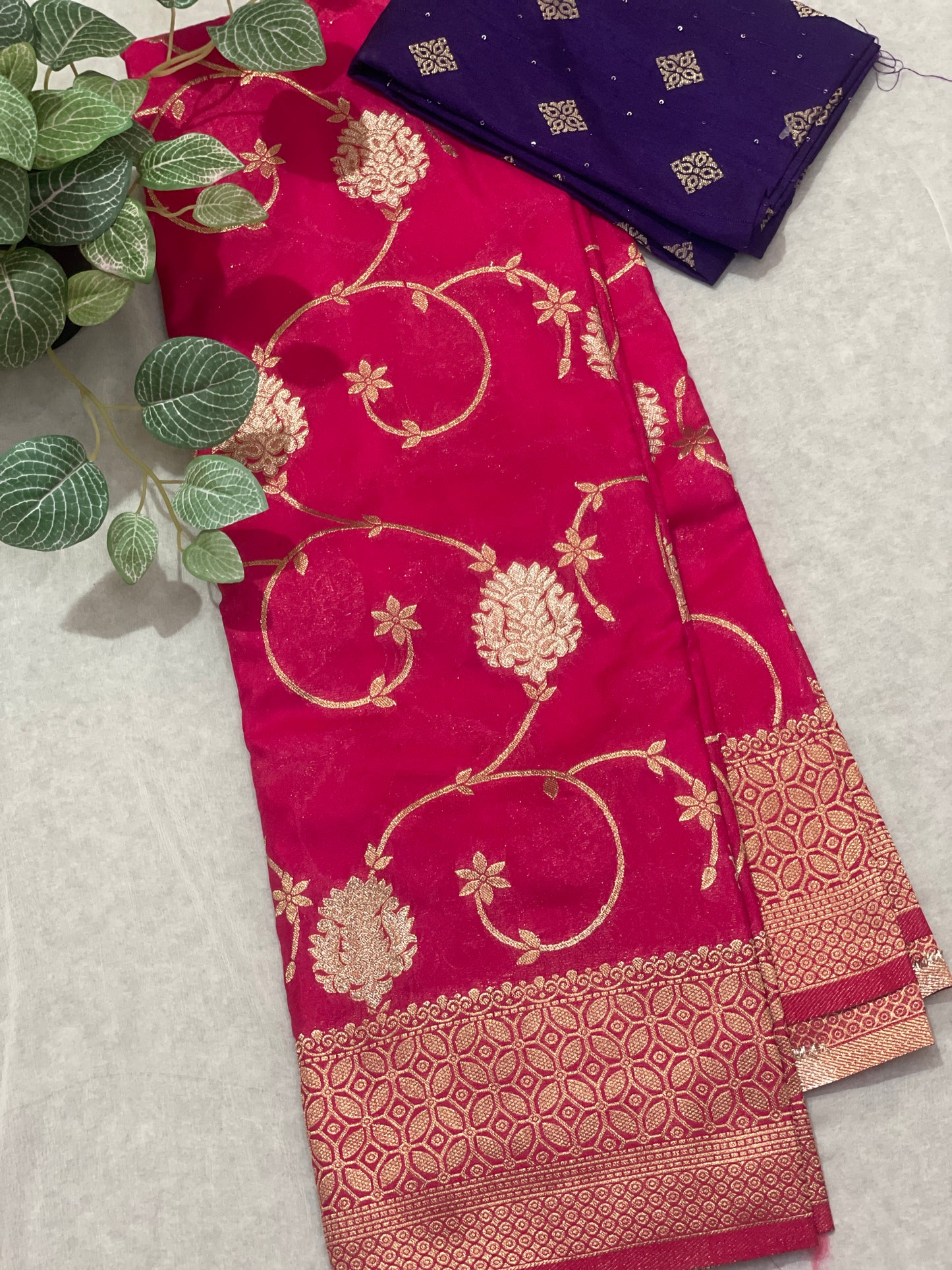 Beautiful Leafy Khaddi Georget Banarasi Saree