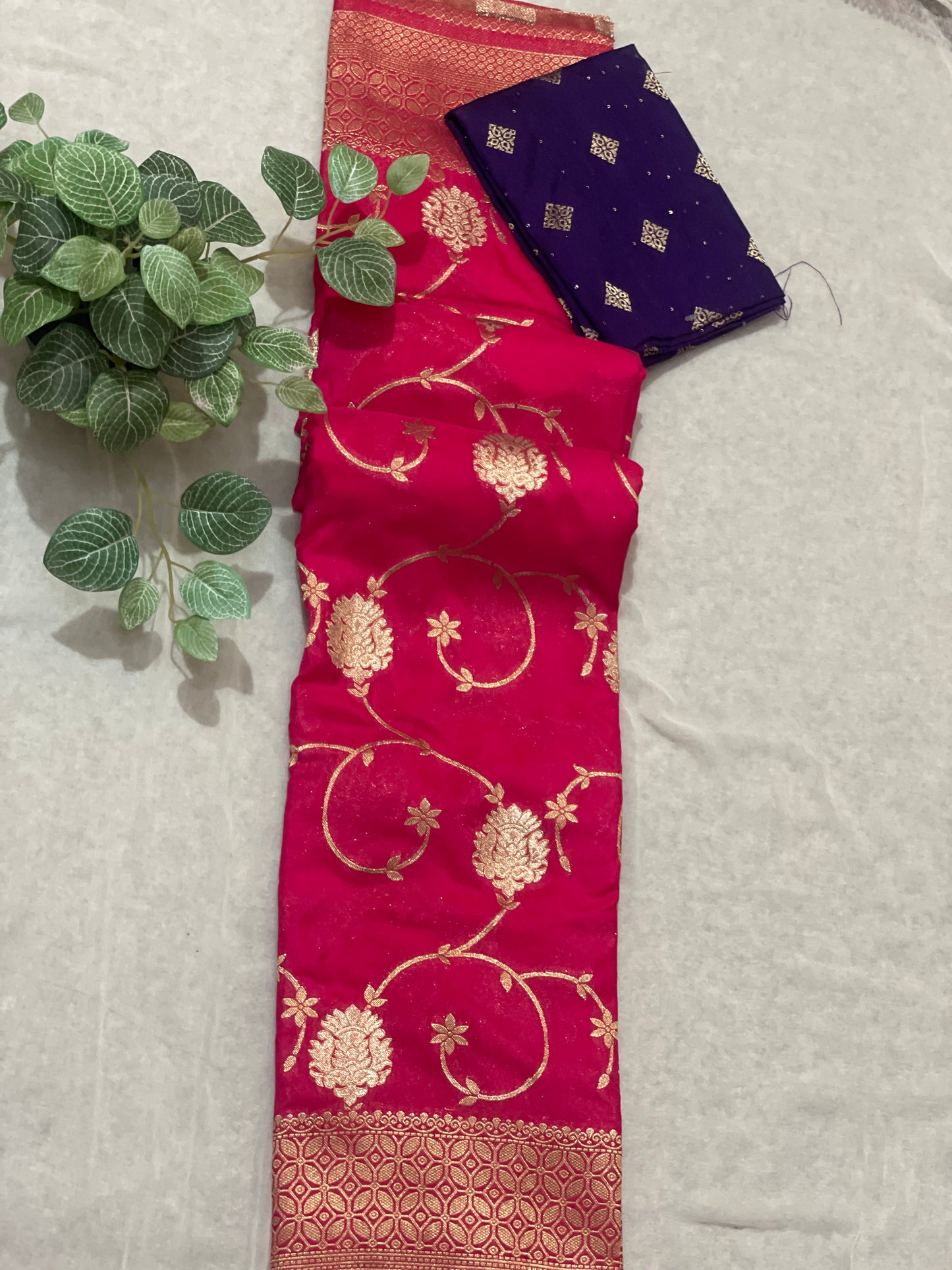 Beautiful Leafy Khaddi Georget Banarasi Saree