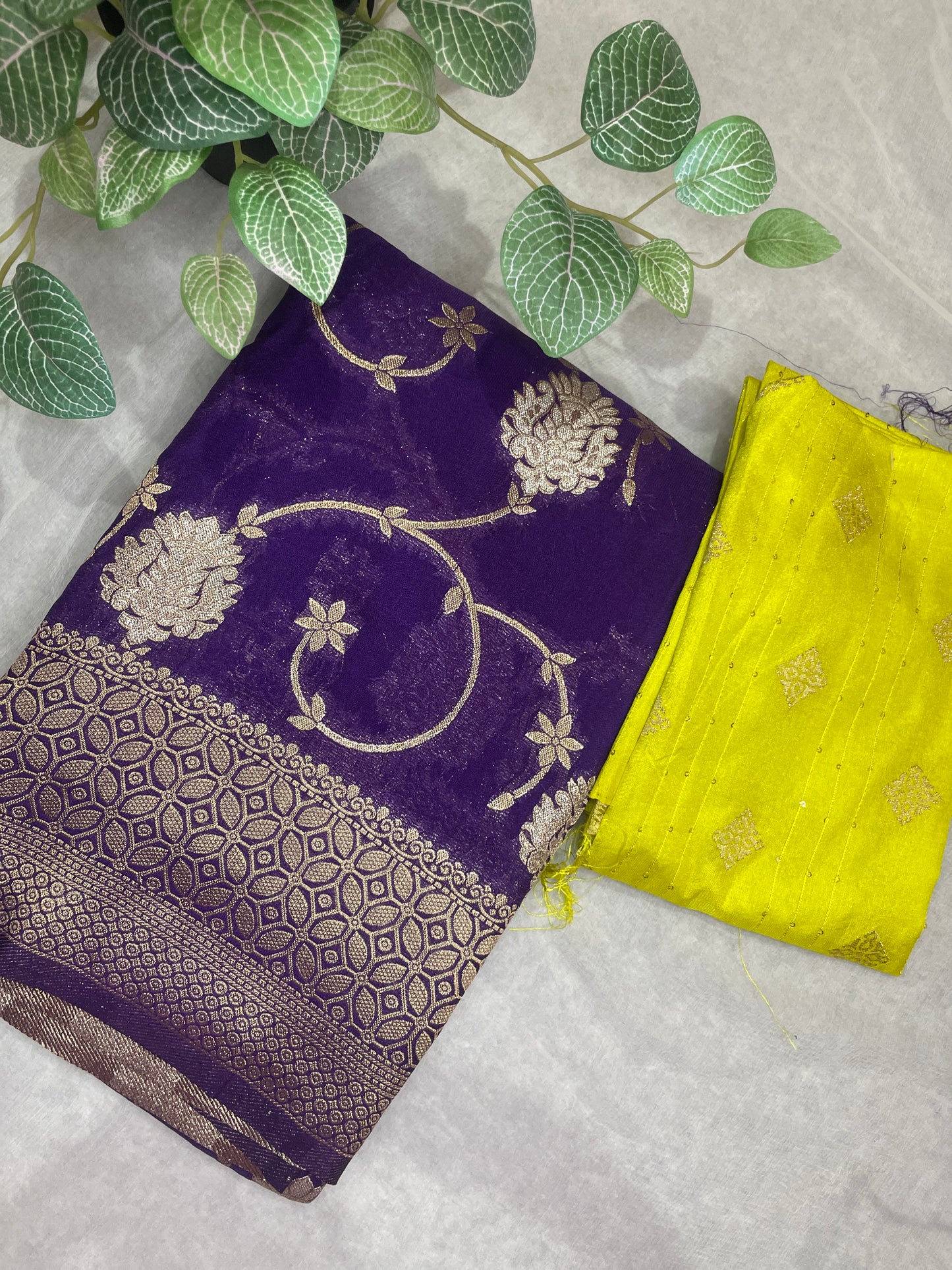 Beautiful Leafy Khaddi Georget Saree