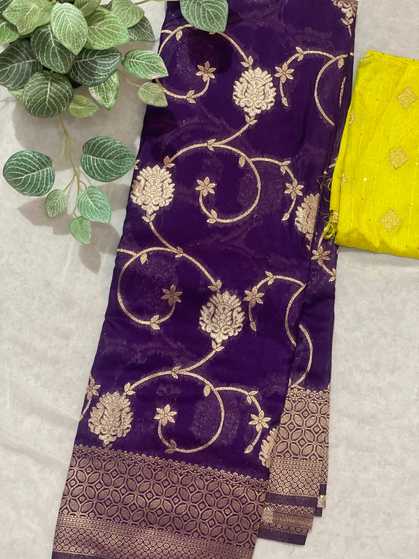 Beautiful Leafy Khaddi Georget Saree