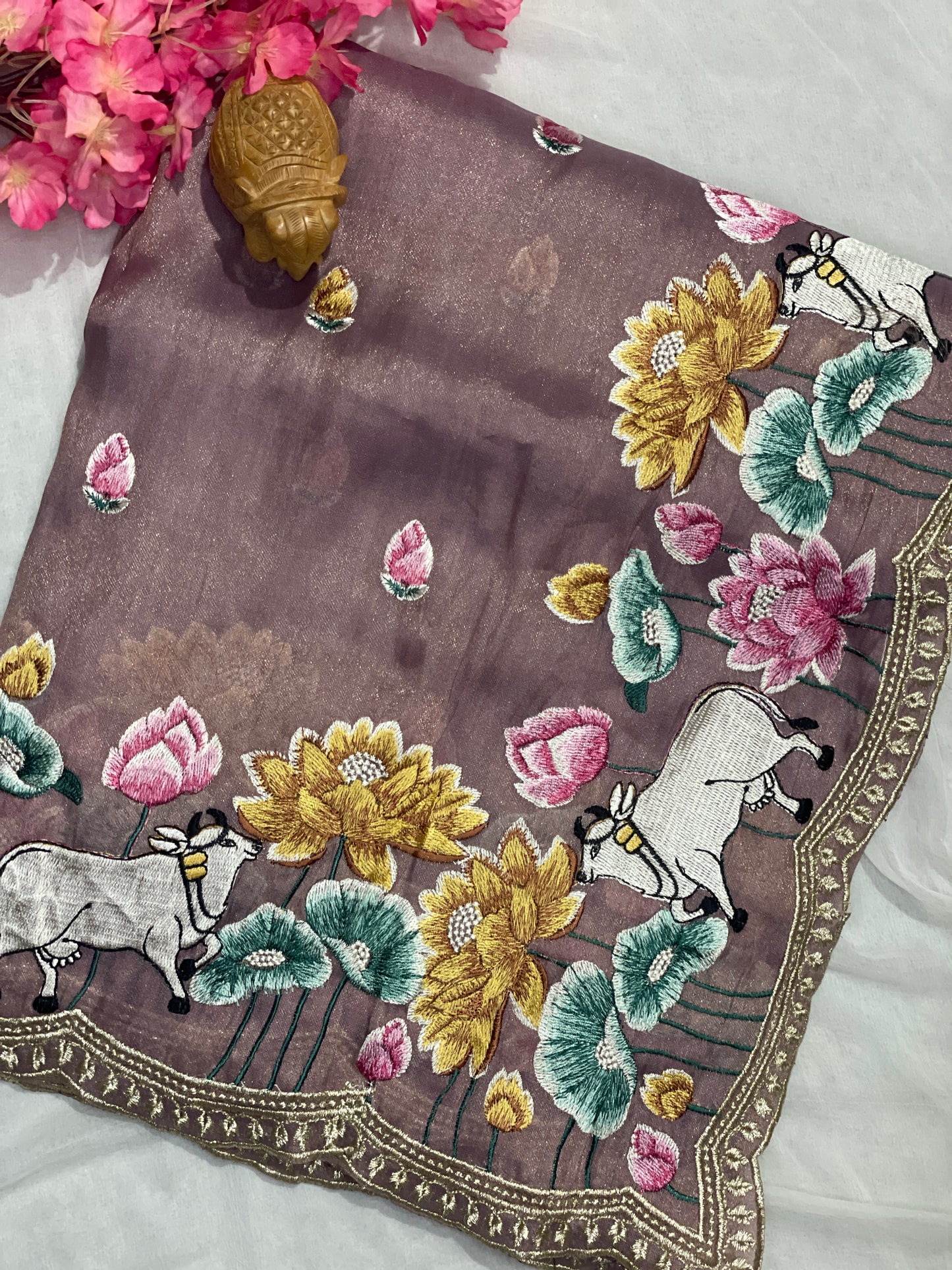 Pure Tissue Silk Embroidery Saree