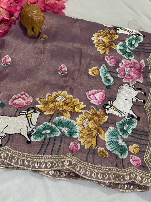 Pure Tissue Silk Embroidery Saree