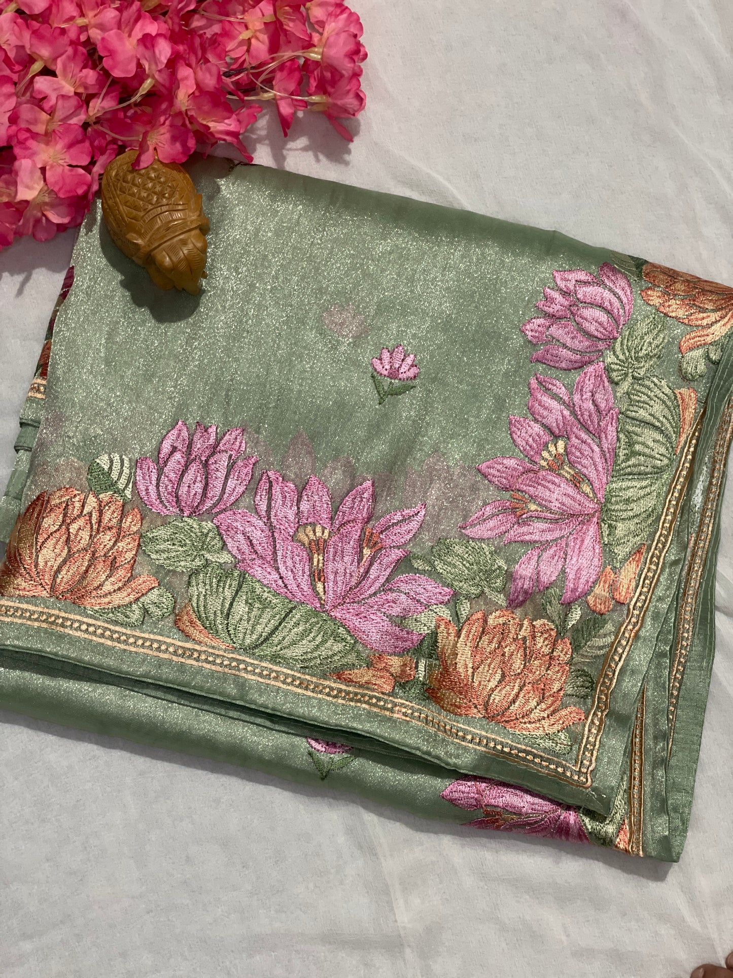 Pure Tissue Silk Lotus Embroidery Saree