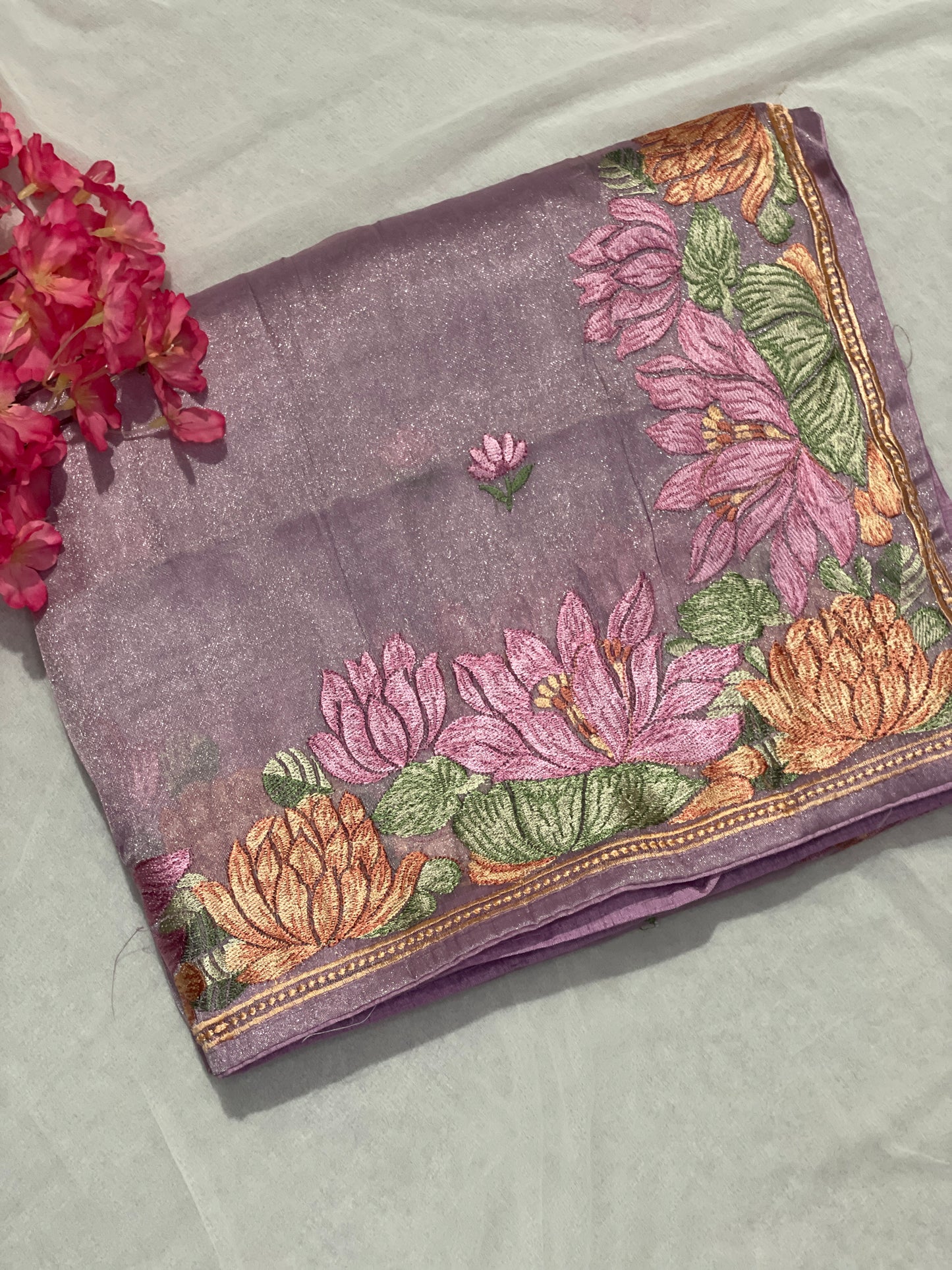 Pure Tissue Silk Lotus Embroidery Saree