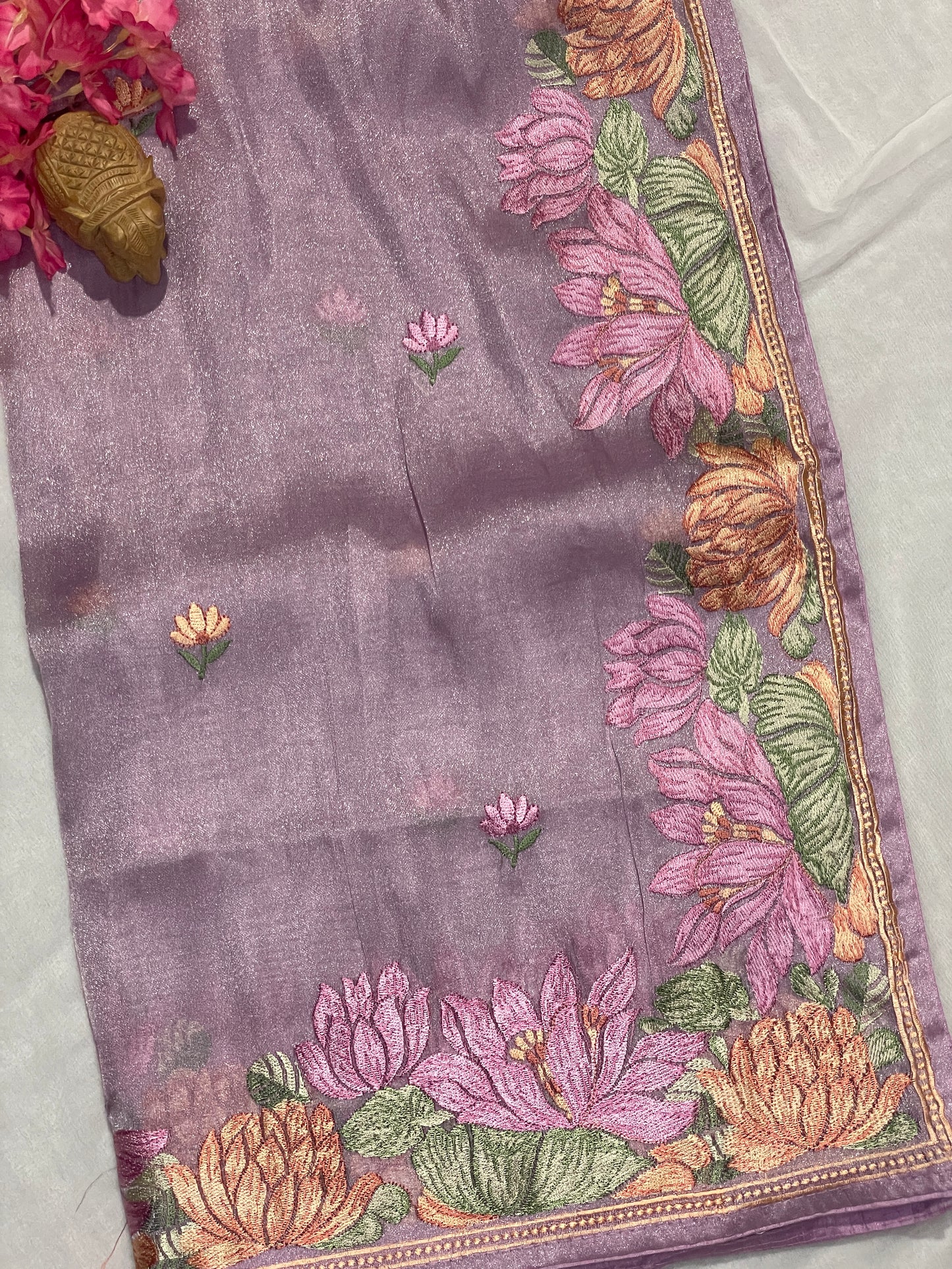 Pure Tissue Silk Lotus Embroidery Saree