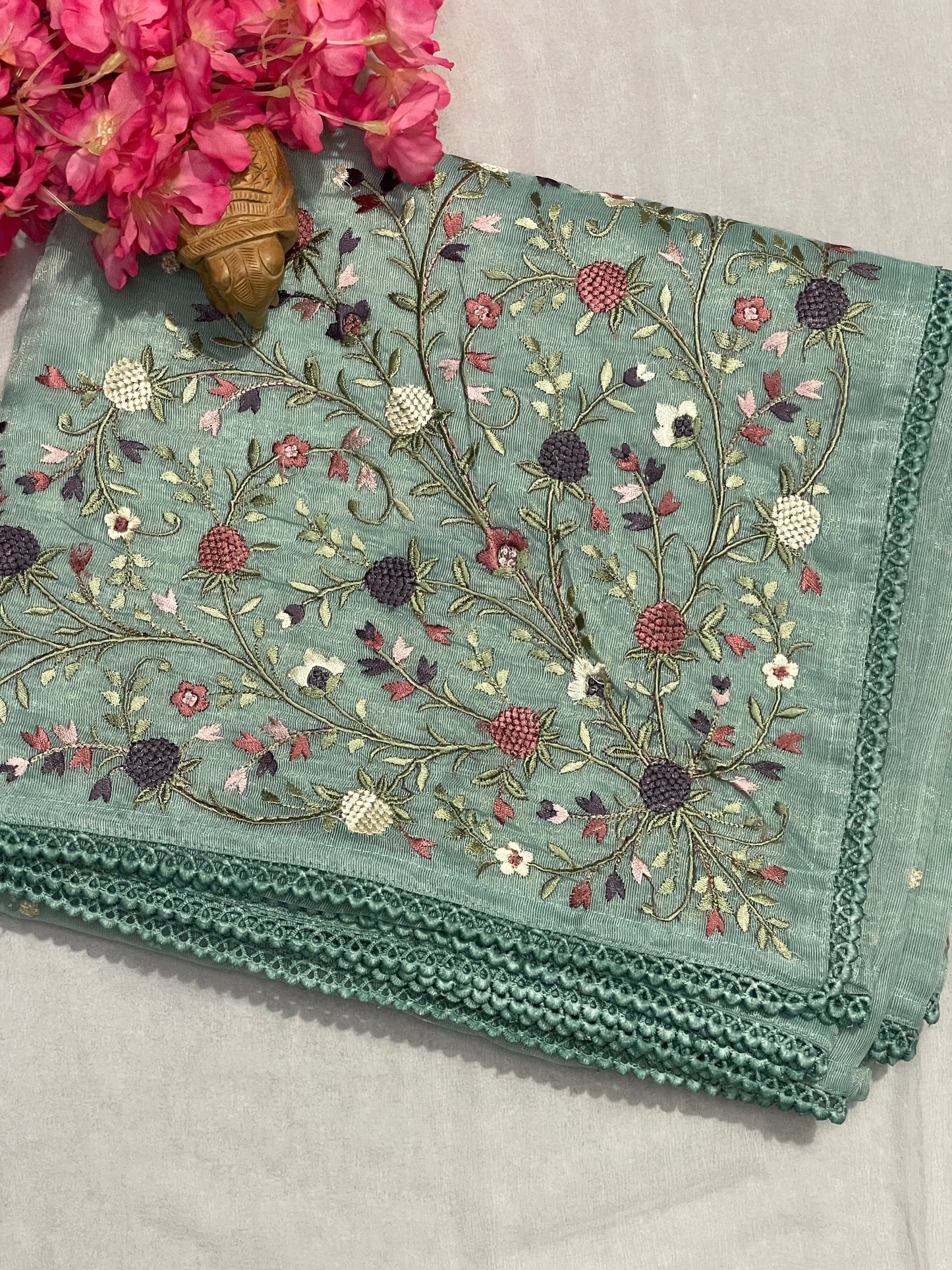 Lenin Tissue Lite weight Embroidery Saree