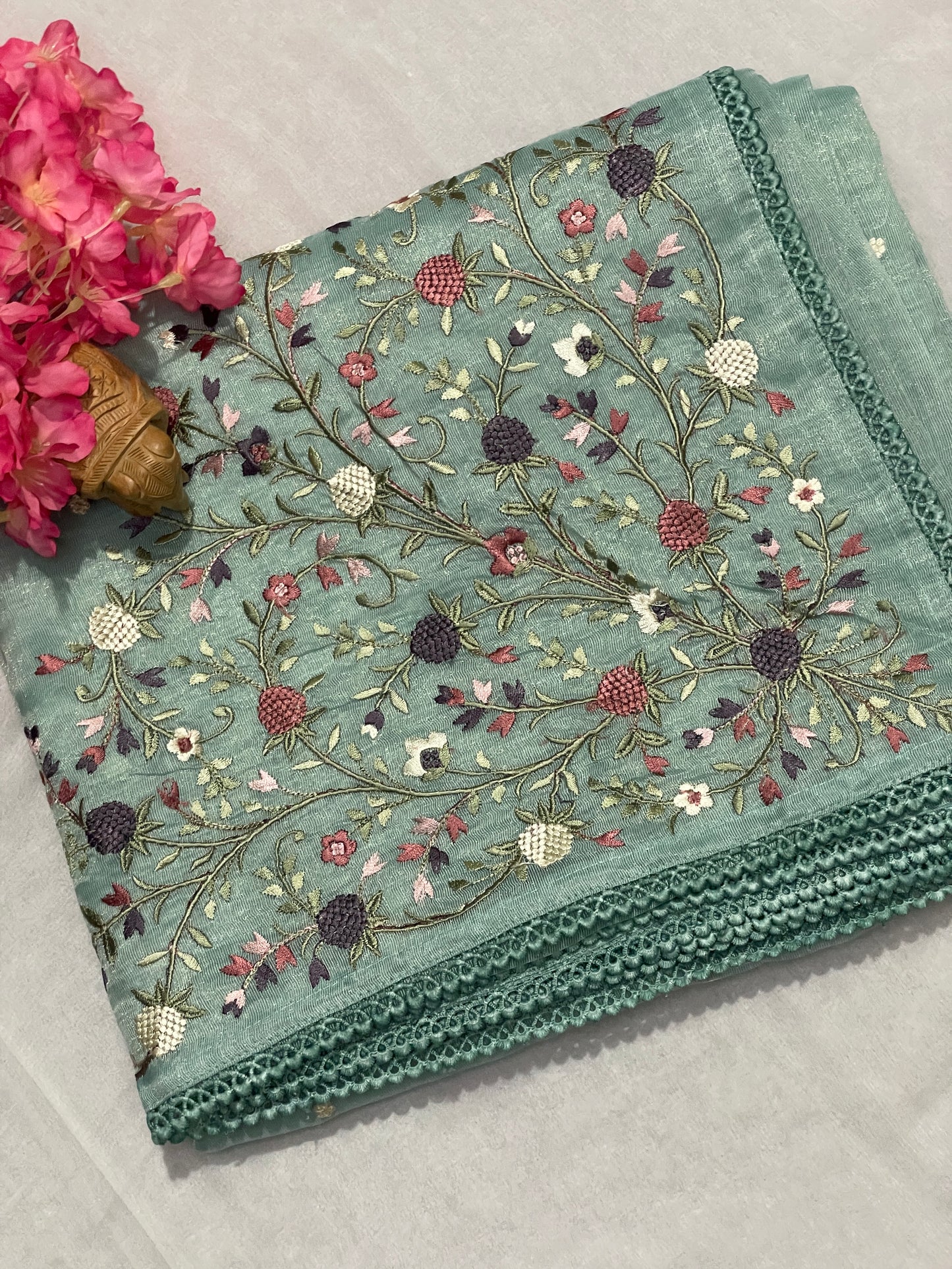 Lenin Tissue Lite weight Embroidery Saree