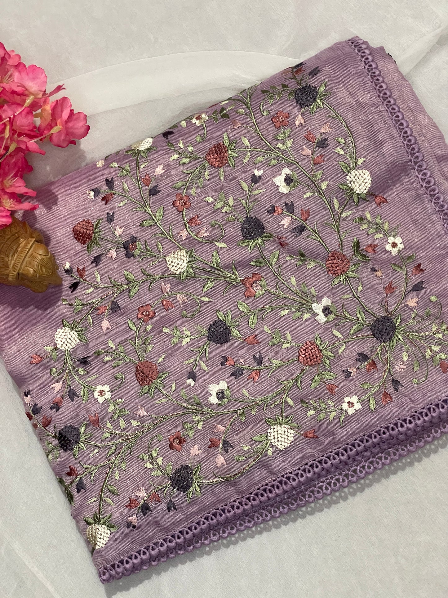 Lenin Tissue Lite weight Embroidery Saree