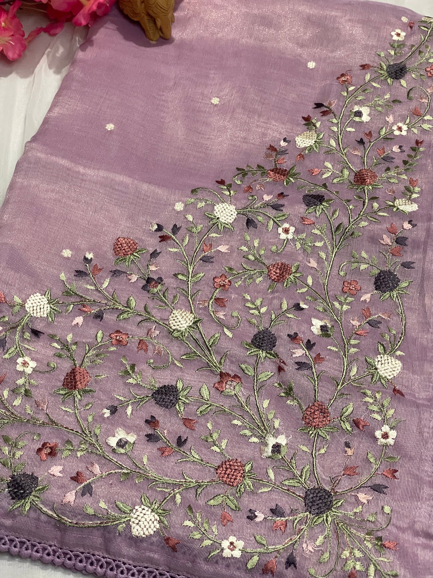 Lenin Tissue Lite weight Embroidery Saree