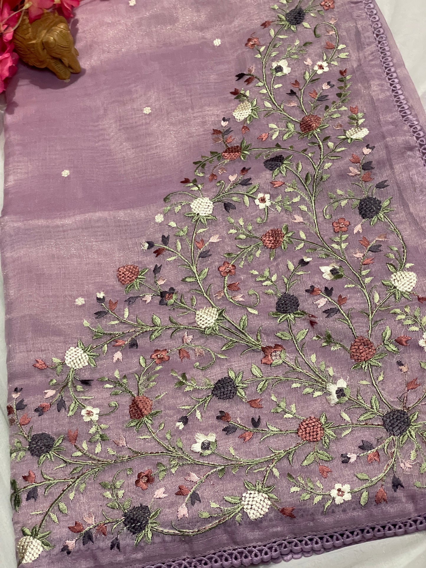 Lenin Tissue Lite weight Embroidery Saree