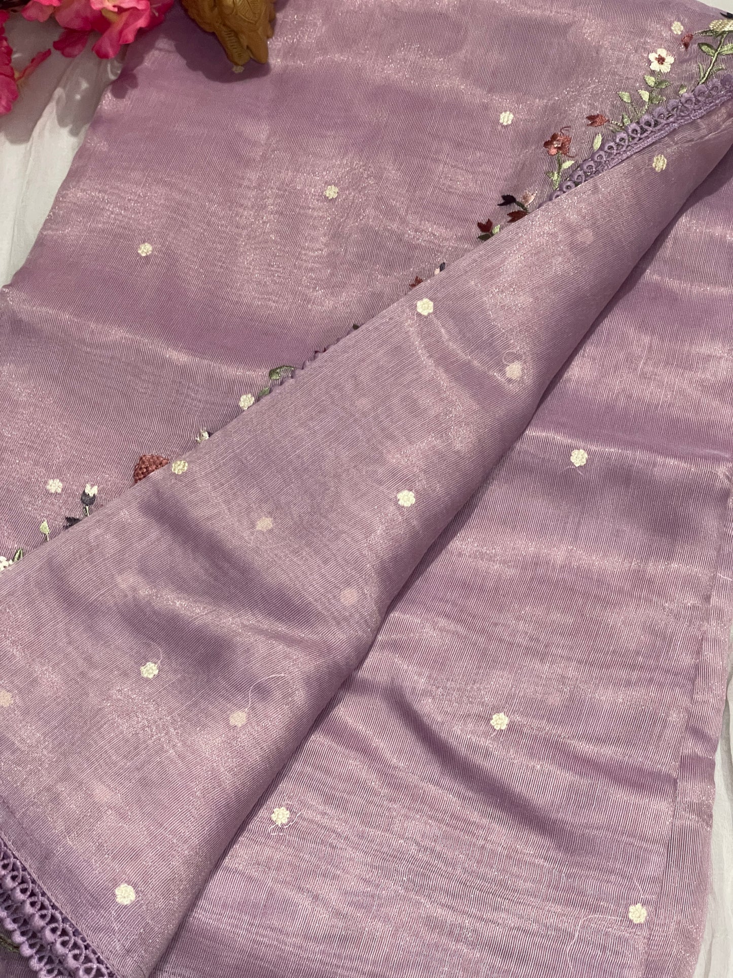 Lenin Tissue Lite weight Embroidery Saree