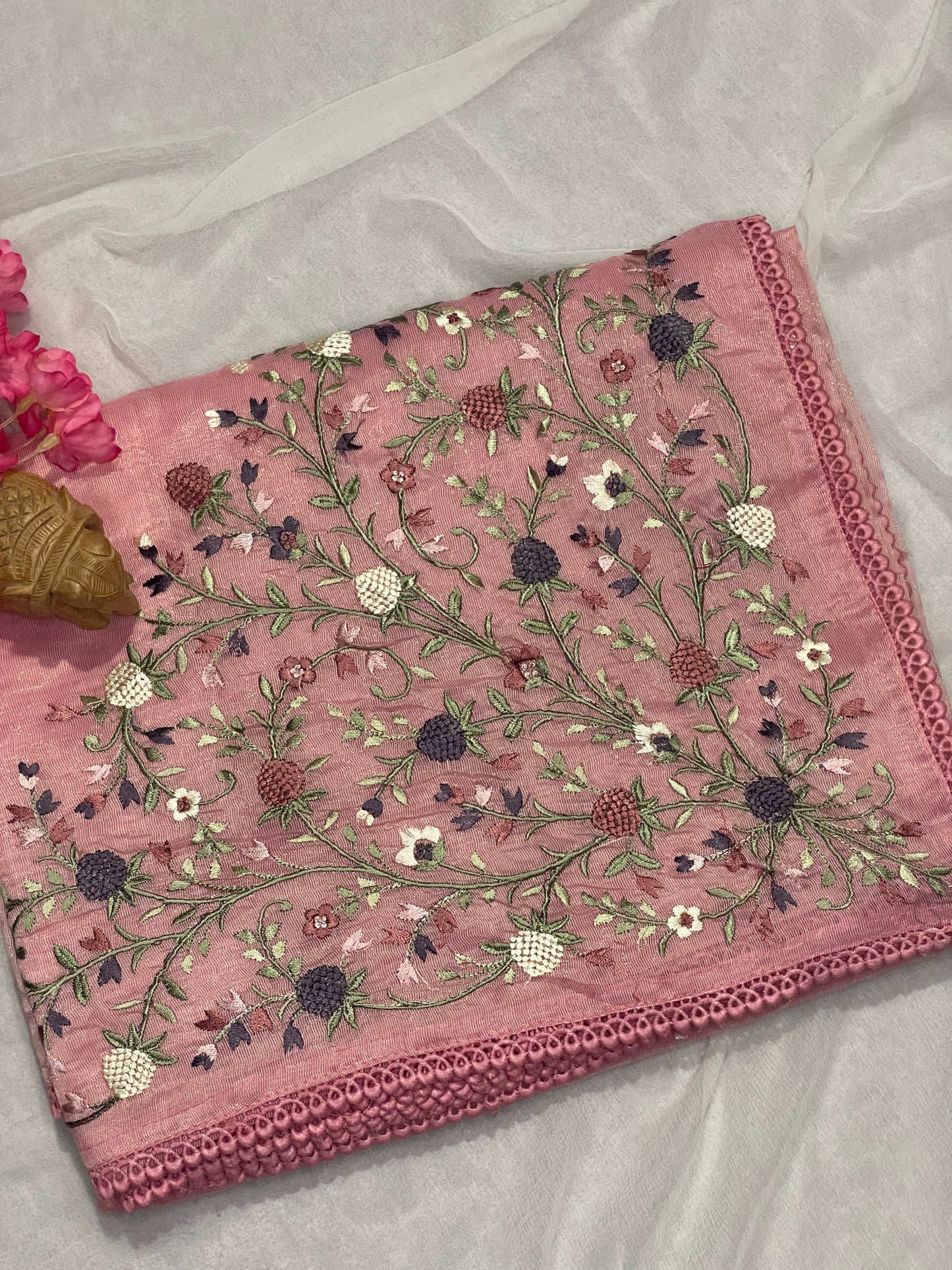 Lenin Tissue Lite weight Embroidery Saree